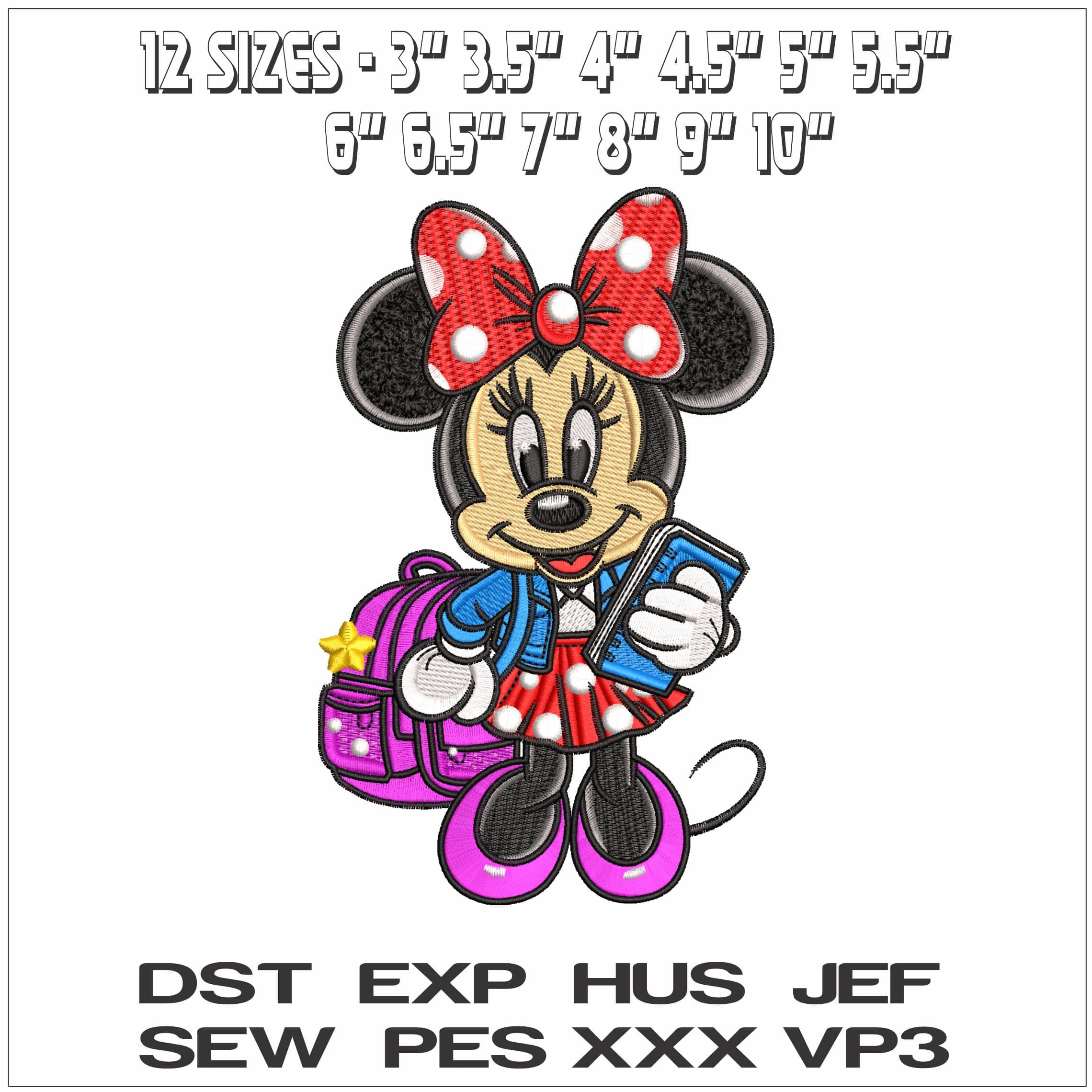 Minnie Mouse Ready for School - Elegant embroidery design file - instant download — view 2