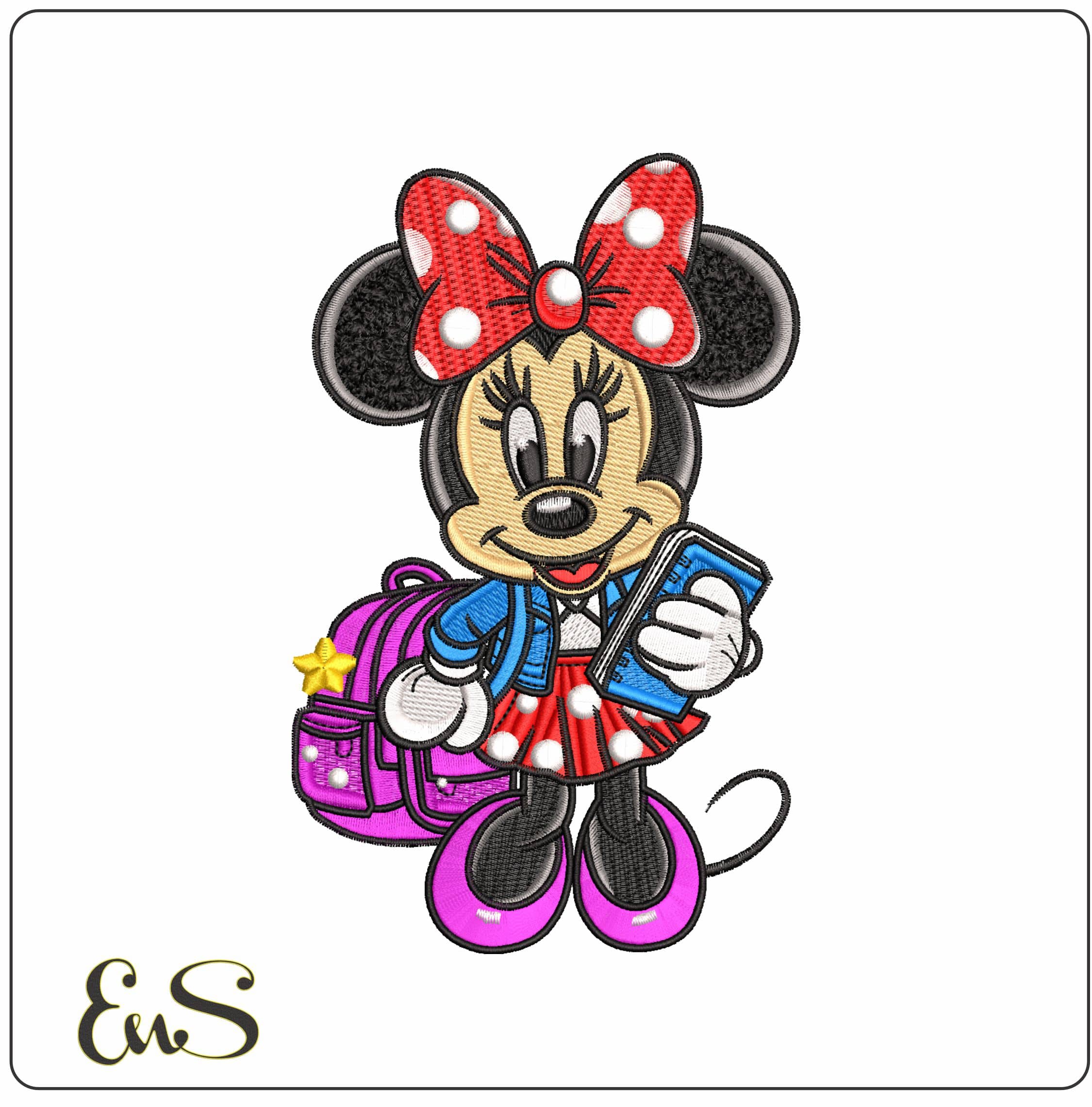 Minnie Mouse Ready for School - Elegant embroidery design file - instant download