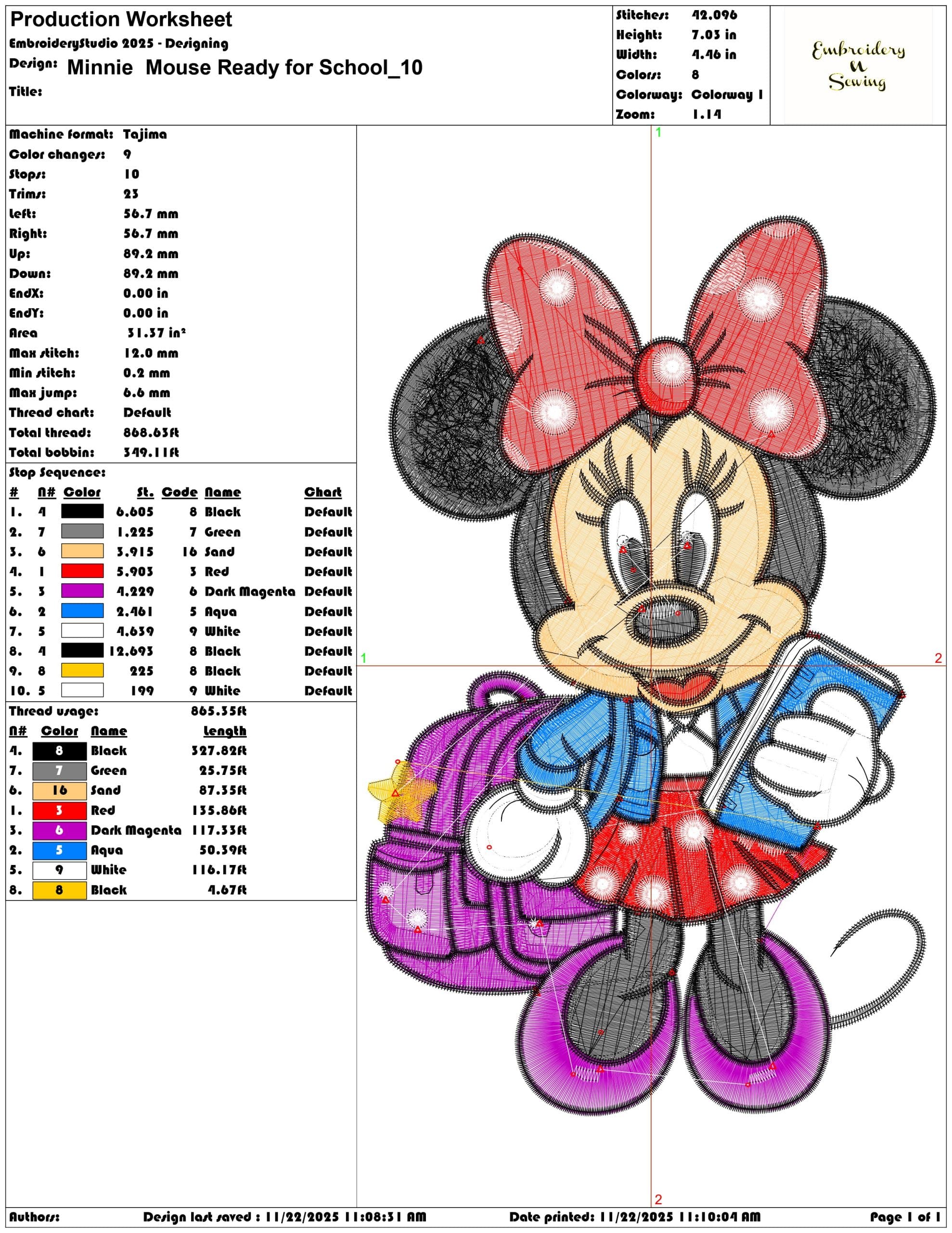 Minnie Mouse Ready for School - Elegant embroidery design file - instant download — view 3