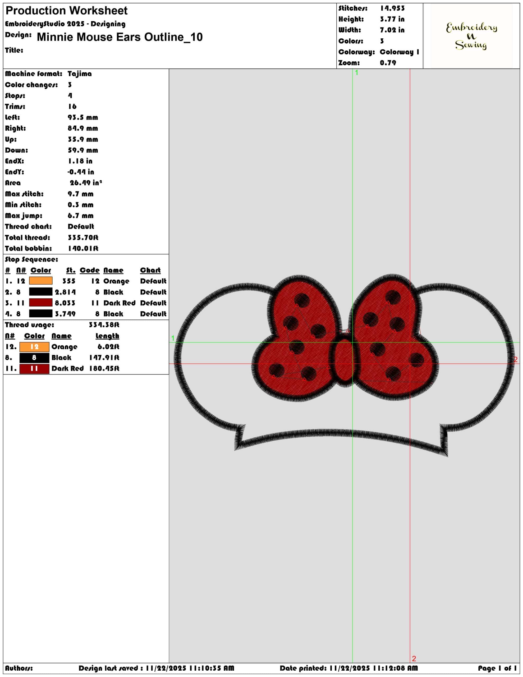 Minnie Mouse Ears Outline - Elegant embroidery design file - instant download — view 3
