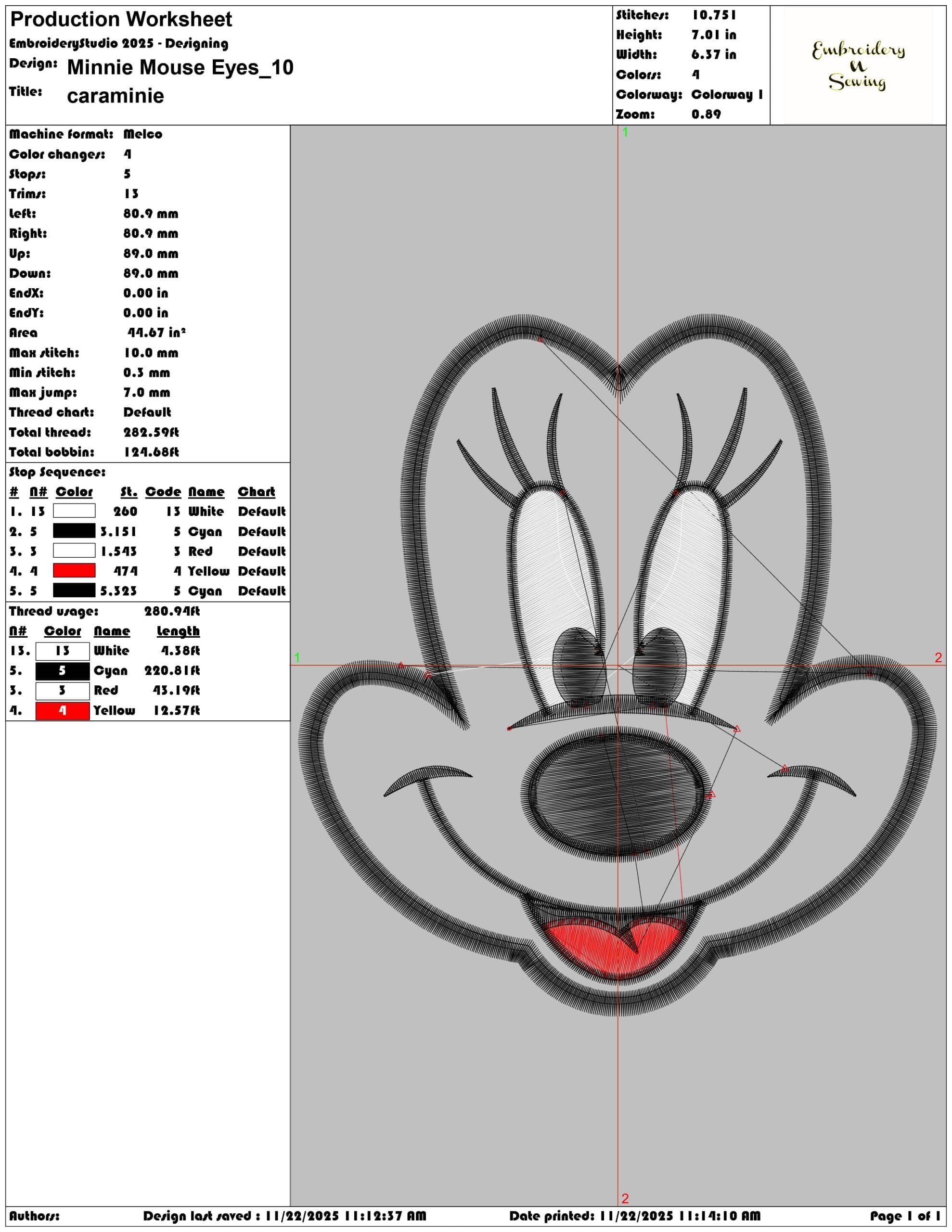 Minnie Mouse Eyes - Elegant embroidery design file - instant download — view 3