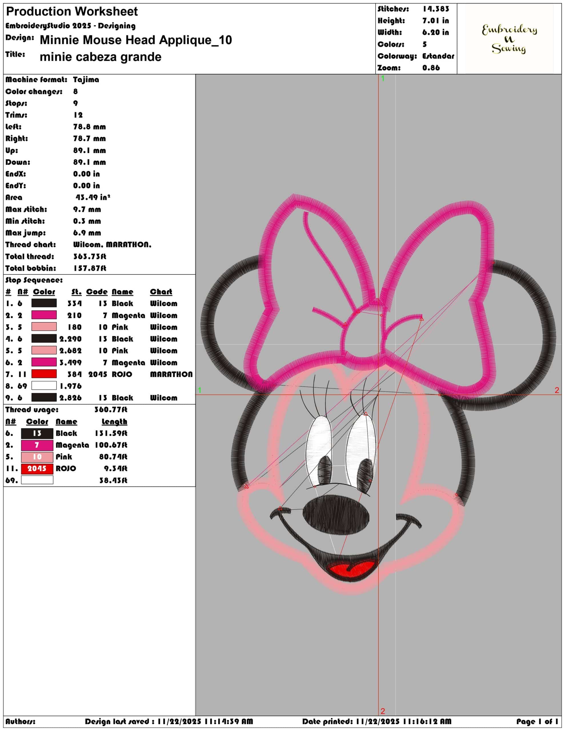Minnie Mouse Head Applique - Elegant embroidery design file - instant download — view 3