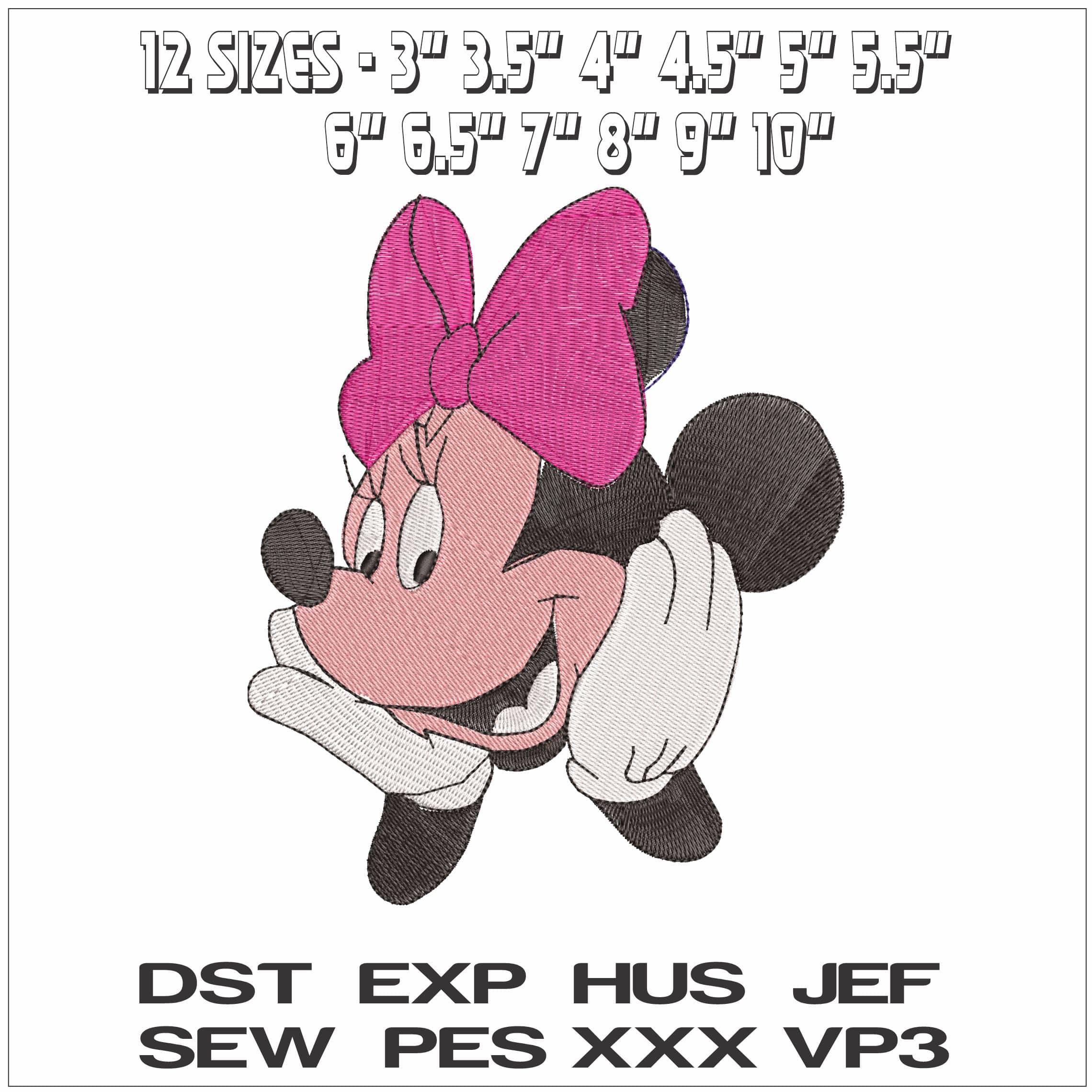 Minnie Mouse resting on Hands - Elegant embroidery design file - instant download — view 2