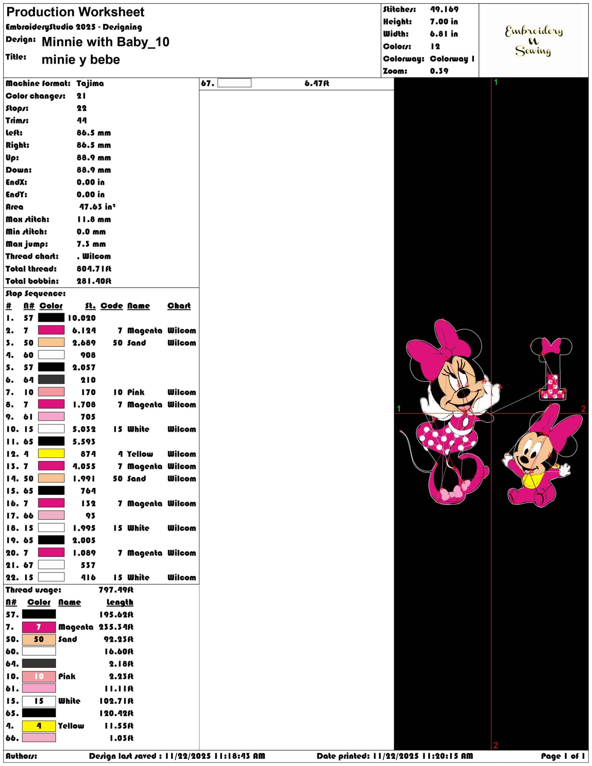 Minnie with Baby - Elegant embroidery design file - instant download — view 3