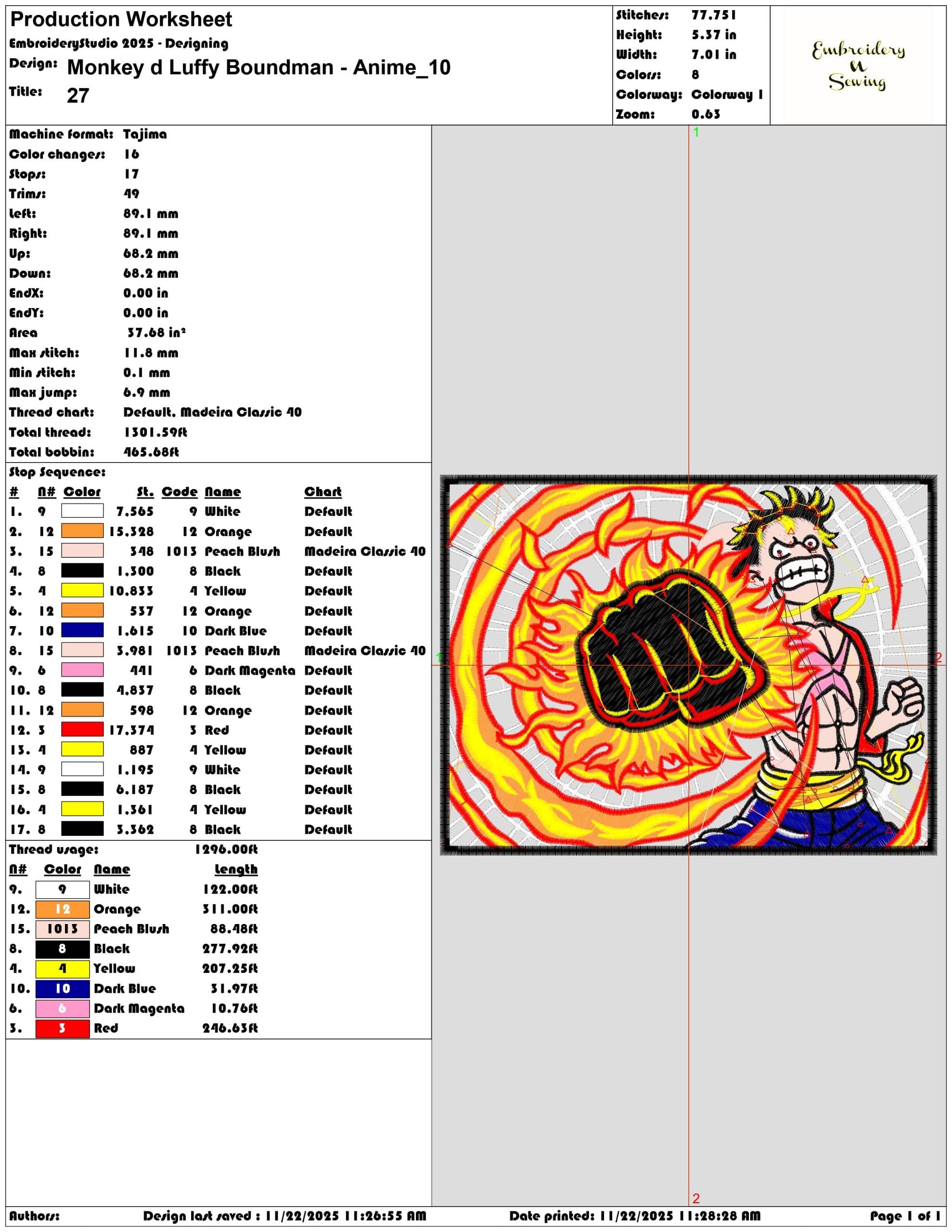 Monkey d Luffy Boundman Anime - Elegant embroidery design file - instant download — view 3