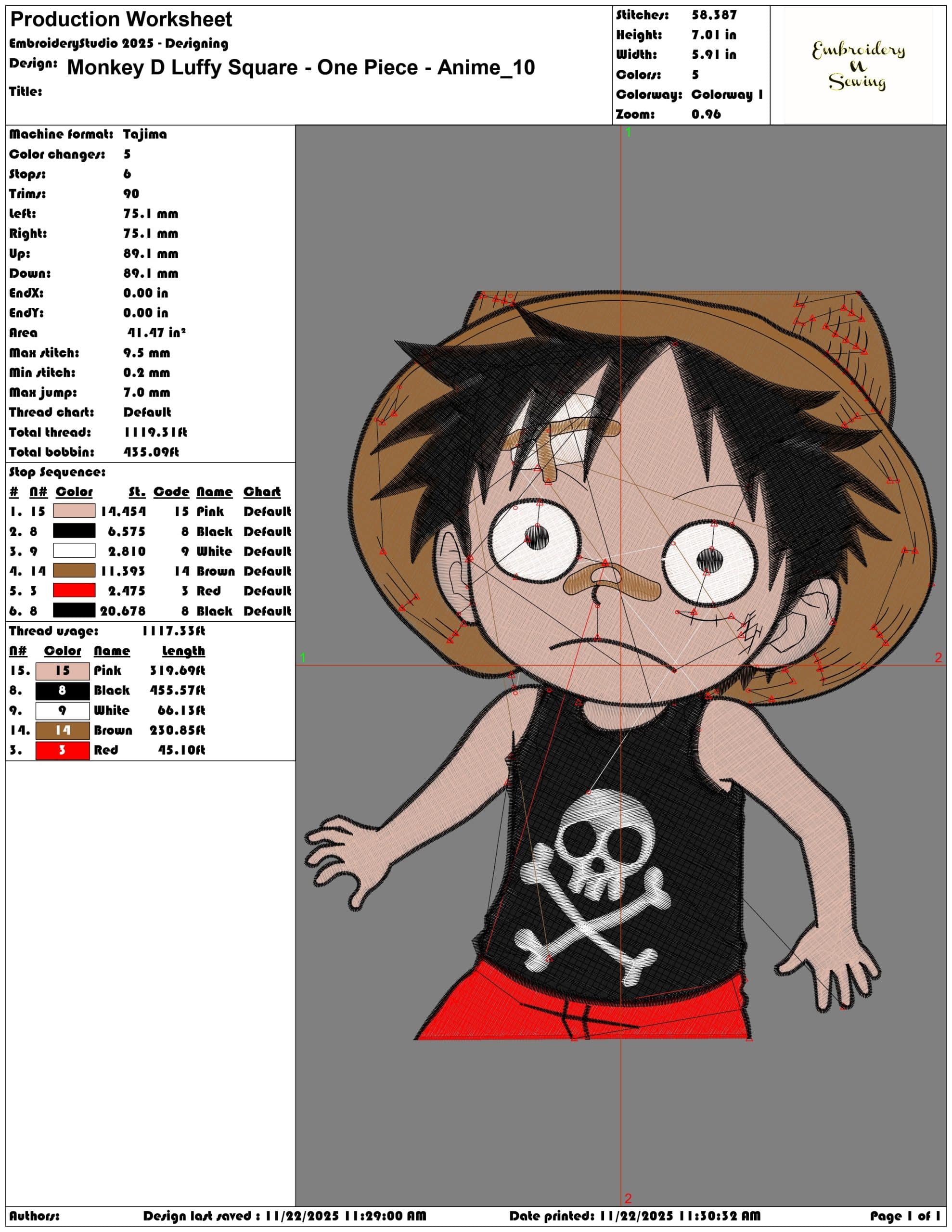Monkey D Luffy Square One Piece Anime - Elegant embroidery design file - instant download — view 3