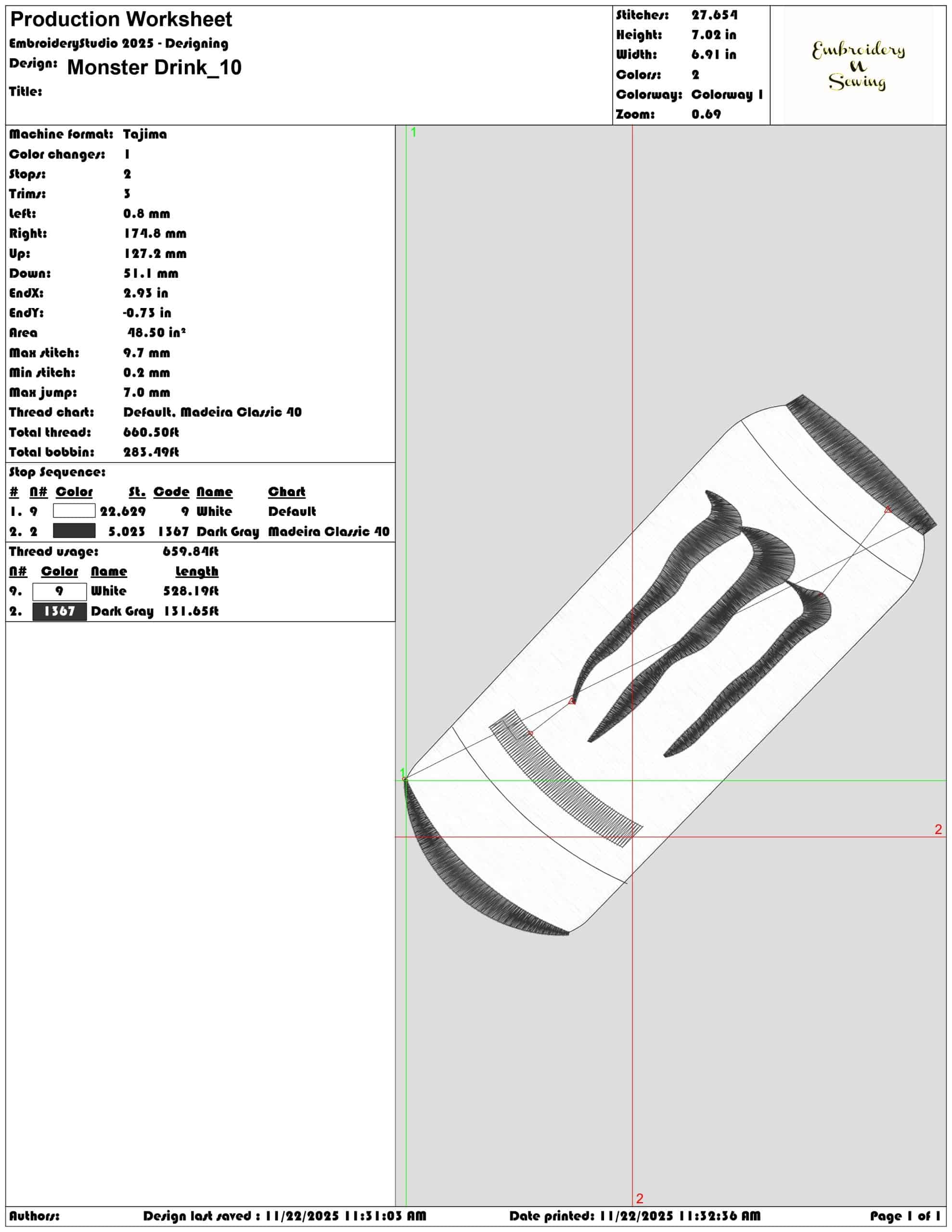 Monster Drink - Elegant embroidery design file - instant download — view 3
