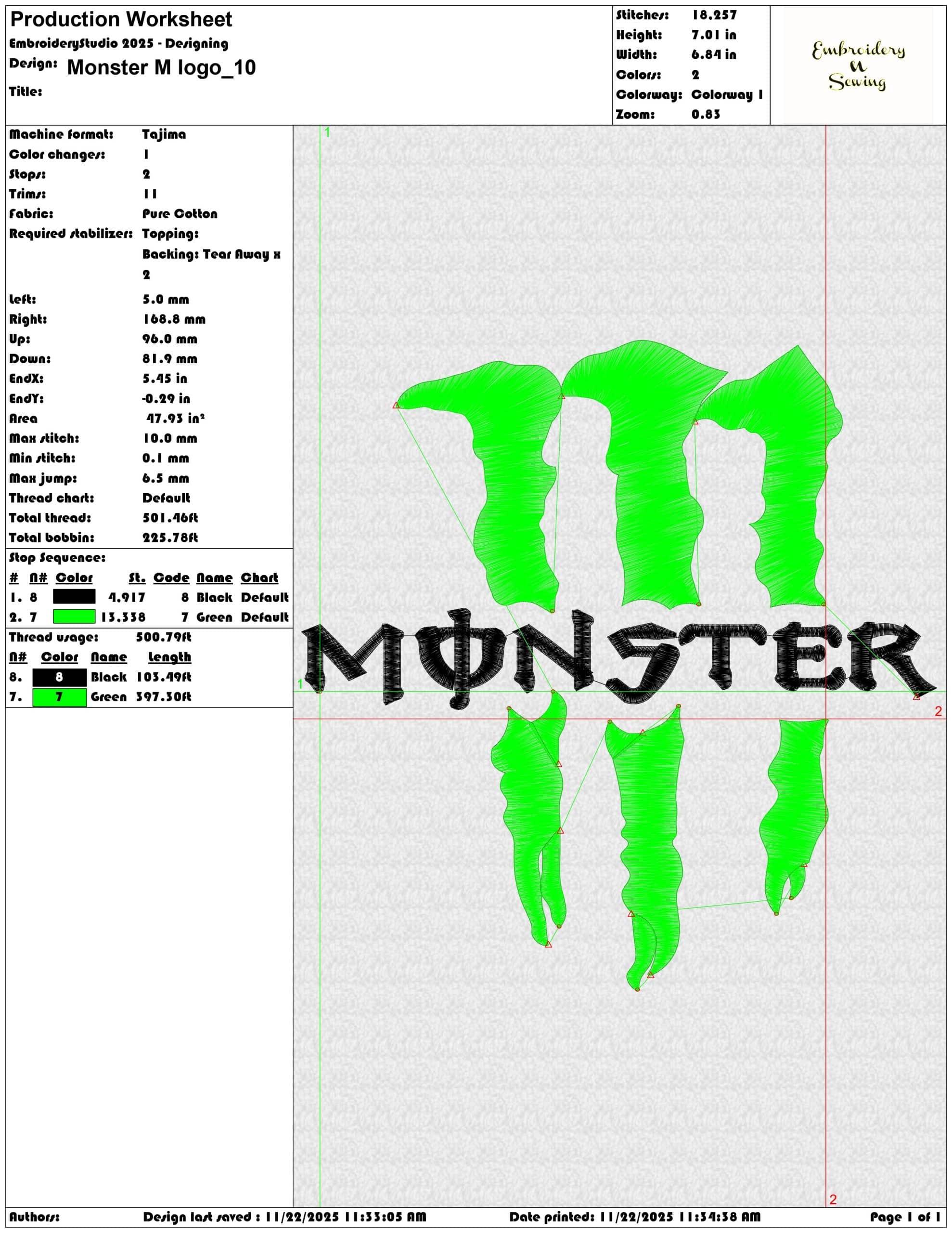Monster M logo - Elegant embroidery design file - instant download — view 3