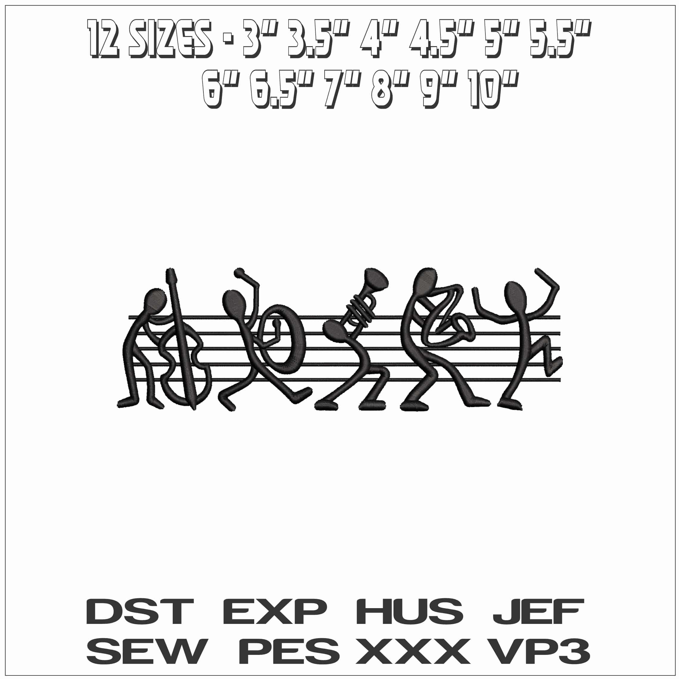 Music Men as Notes- Elegant embroidery design file - instant download — view 2
