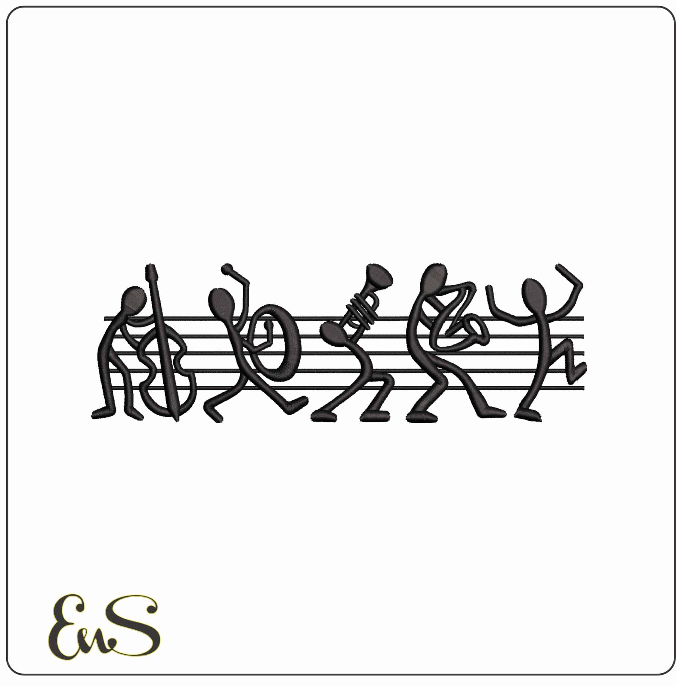 Music Men as Notes- Elegant embroidery design file - instant download