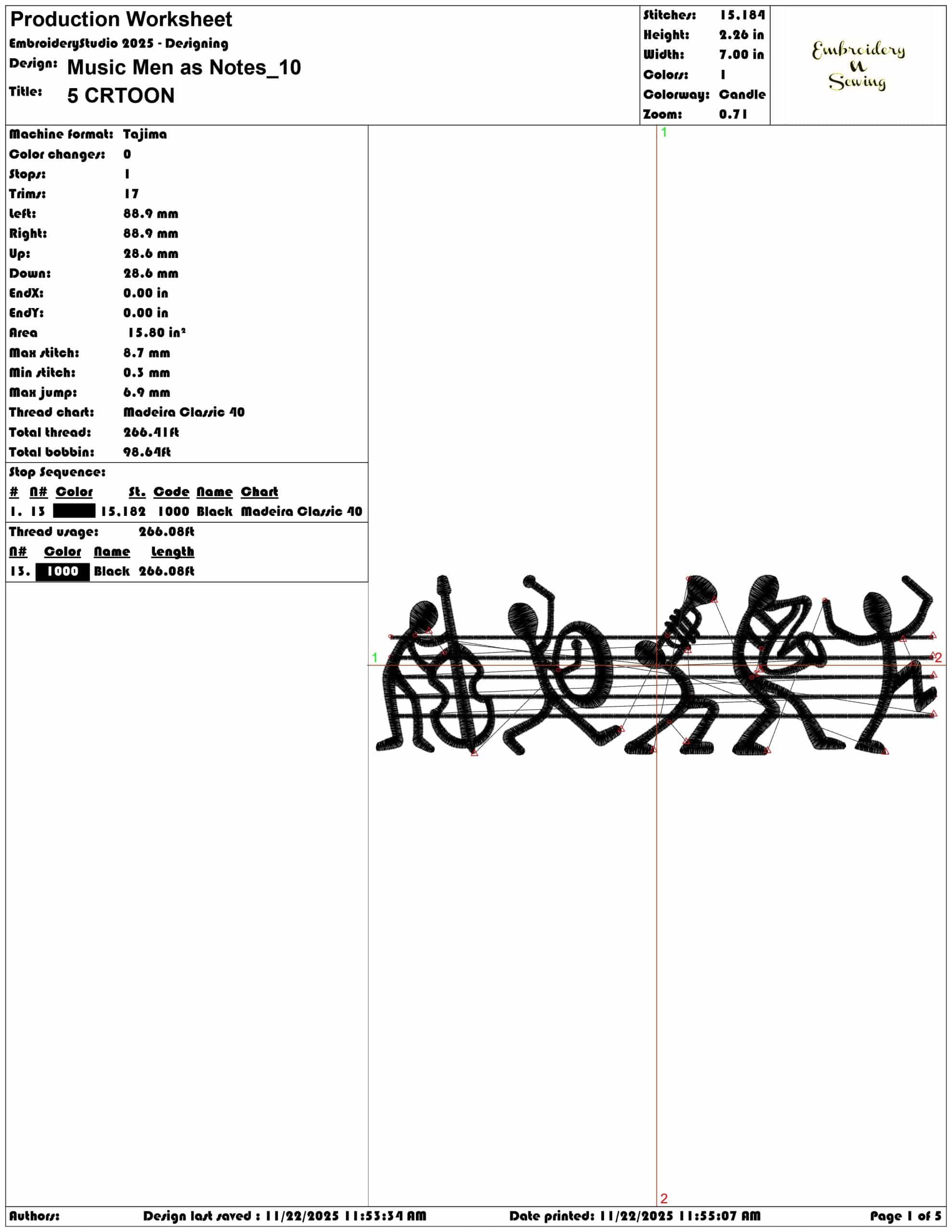 Music Men as Notes- Elegant embroidery design file - instant download — view 3
