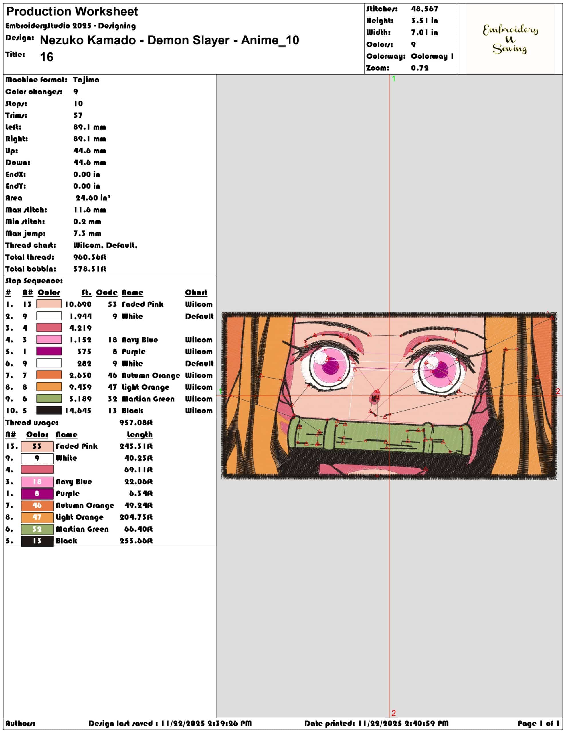 Nezuko Kamado Demon Slayer Anime- Elegant embroidery design file - instant download — view 3