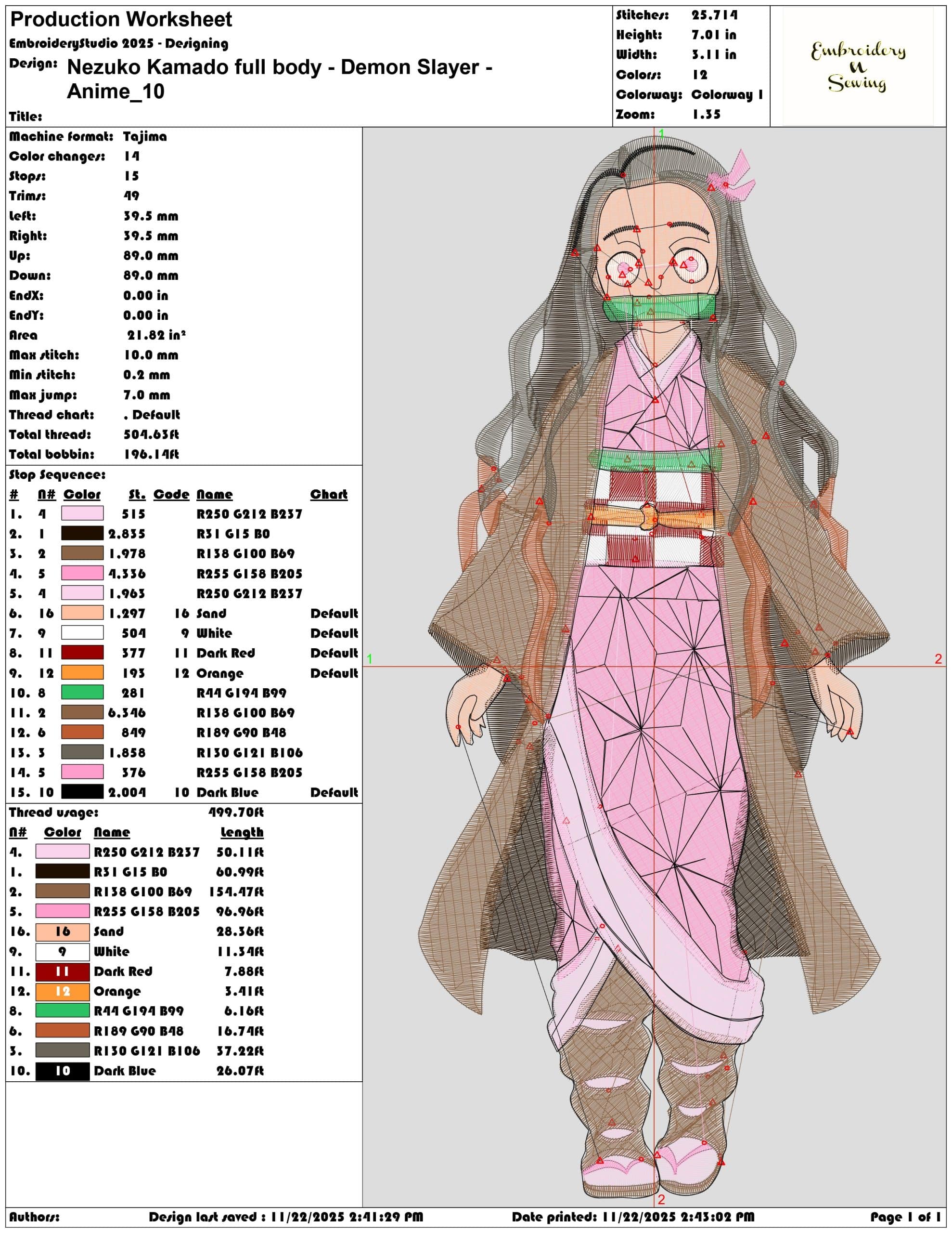 Nezuko Kamado full body Demon Slayer Anime- Elegant embroidery design file - instant download — view 3