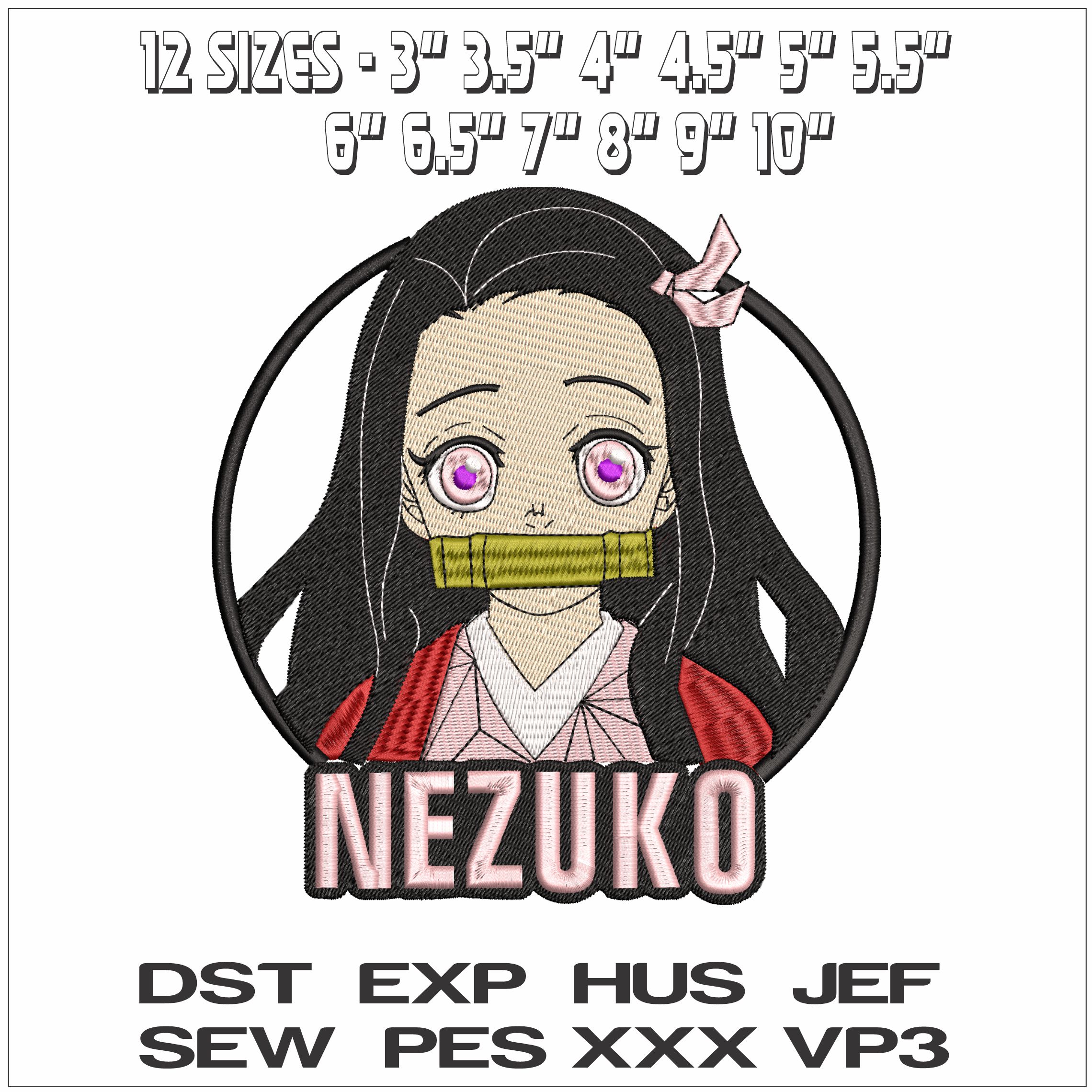 Nezuko Kamado Head with Name Demon Slayer Anime- Elegant embroidery design file - instant download — view 2