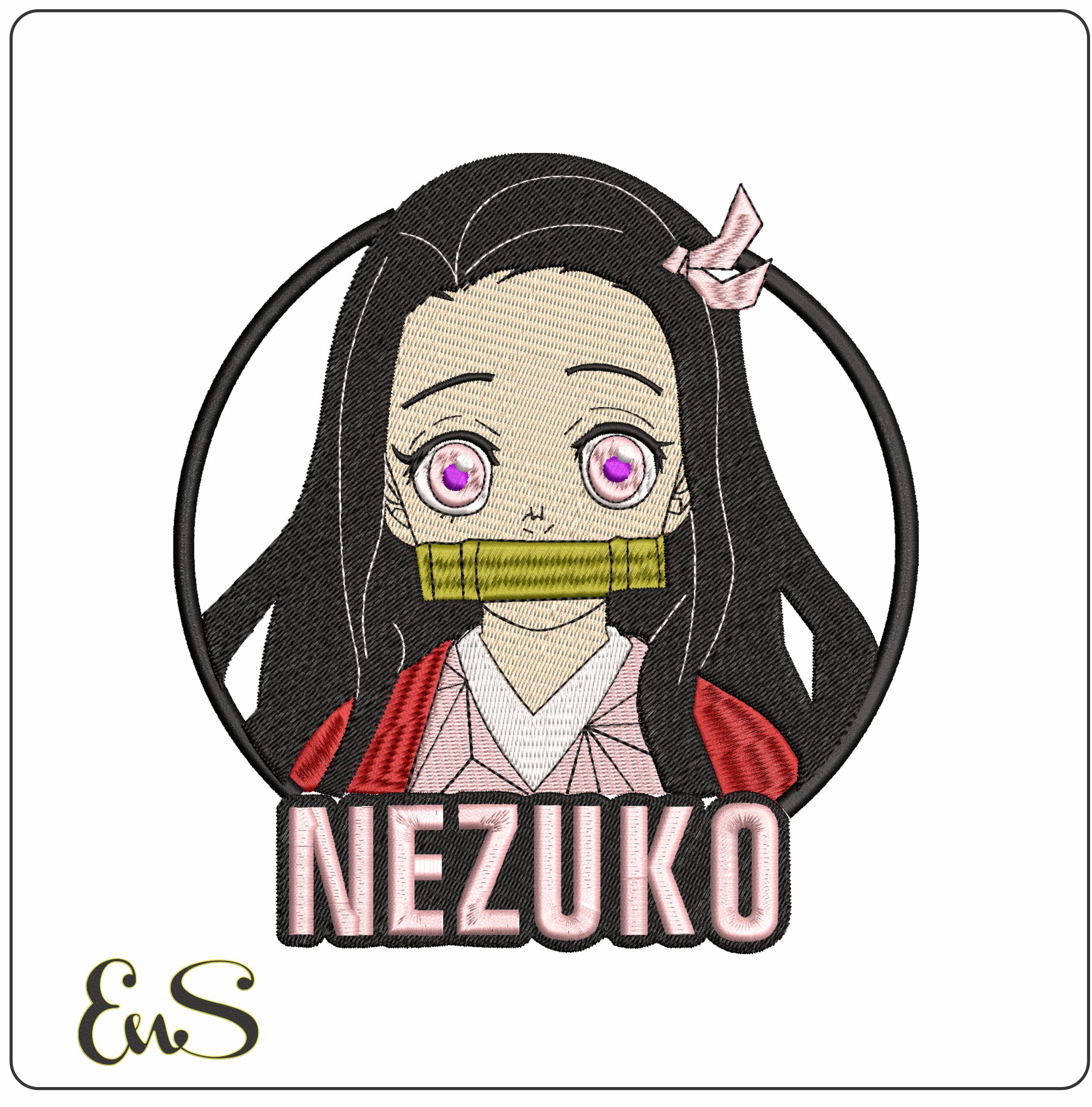 Nezuko Kamado Head with Name Demon Slayer Anime- Elegant embroidery design file - instant download