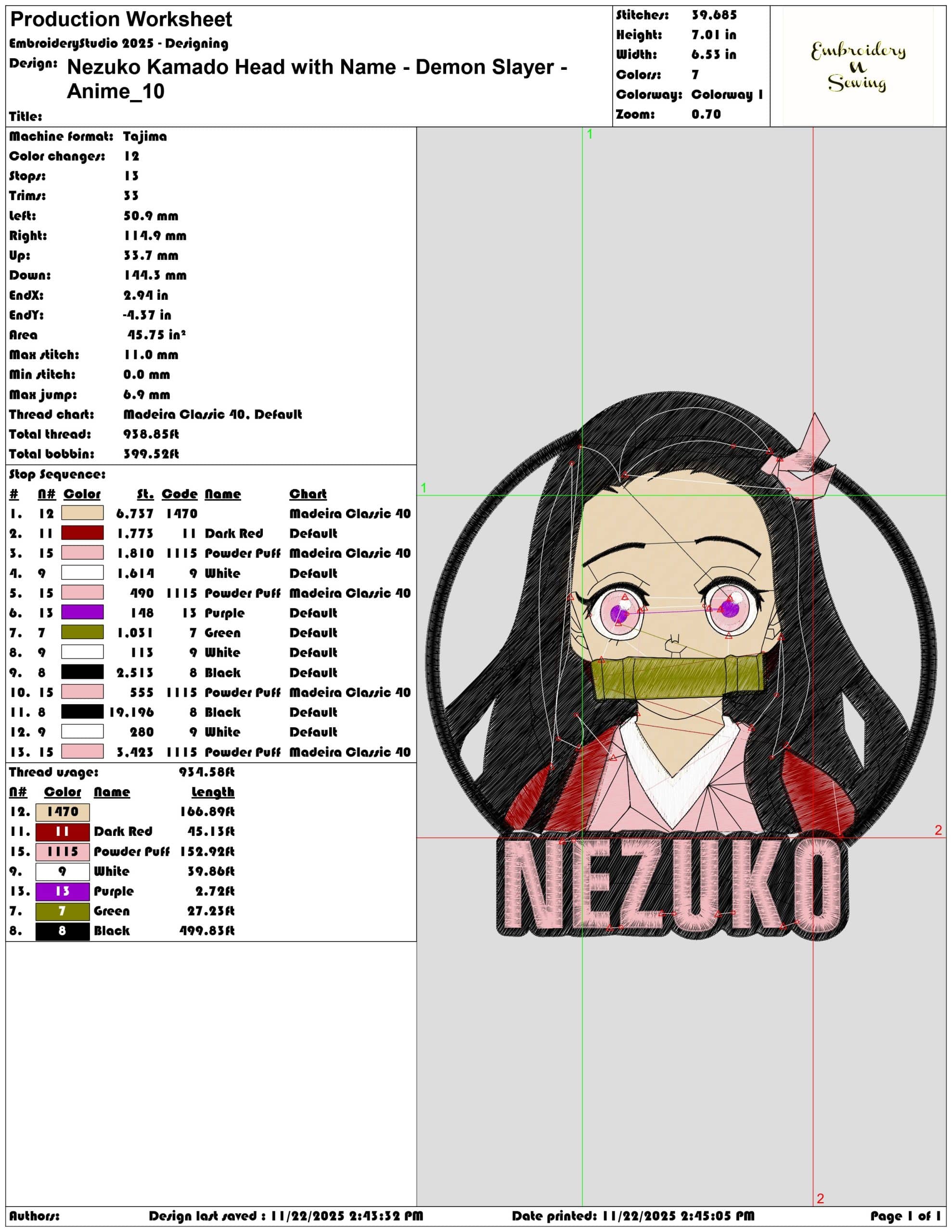 Nezuko Kamado Head with Name Demon Slayer Anime- Elegant embroidery design file - instant download — view 3
