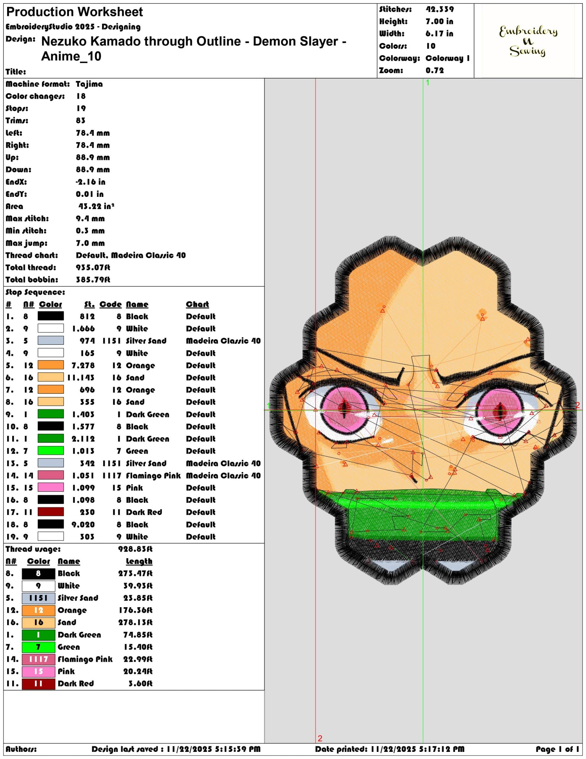 Nezuko Kamado through Outline Demon Slayer Anime- Elegant embroidery design file - instant download — view 3