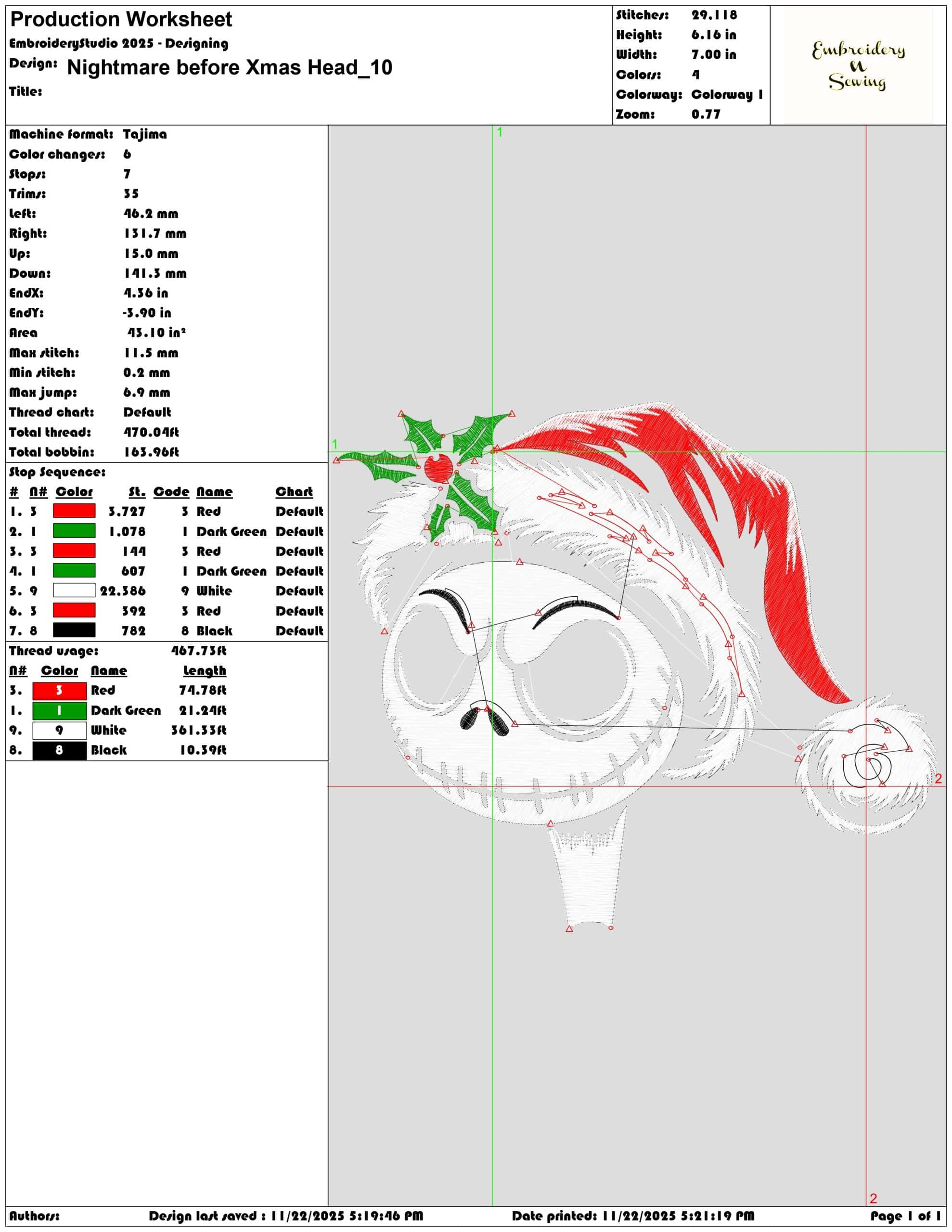 Nightmare before Xmas Head- Elegant embroidery design file - instant download — view 3