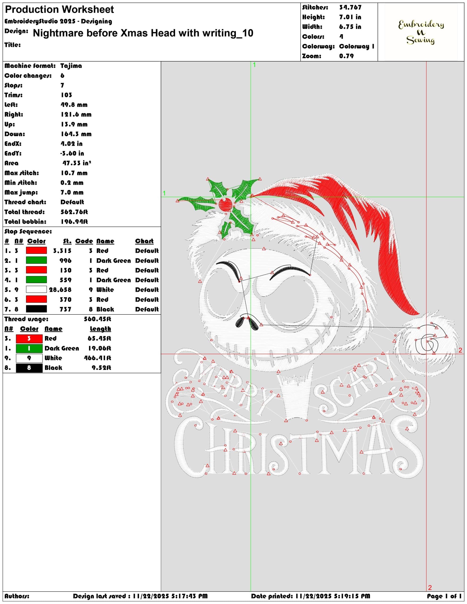 Nightmare before Xmas Head with writing- Elegant embroidery design file - instant download — view 3