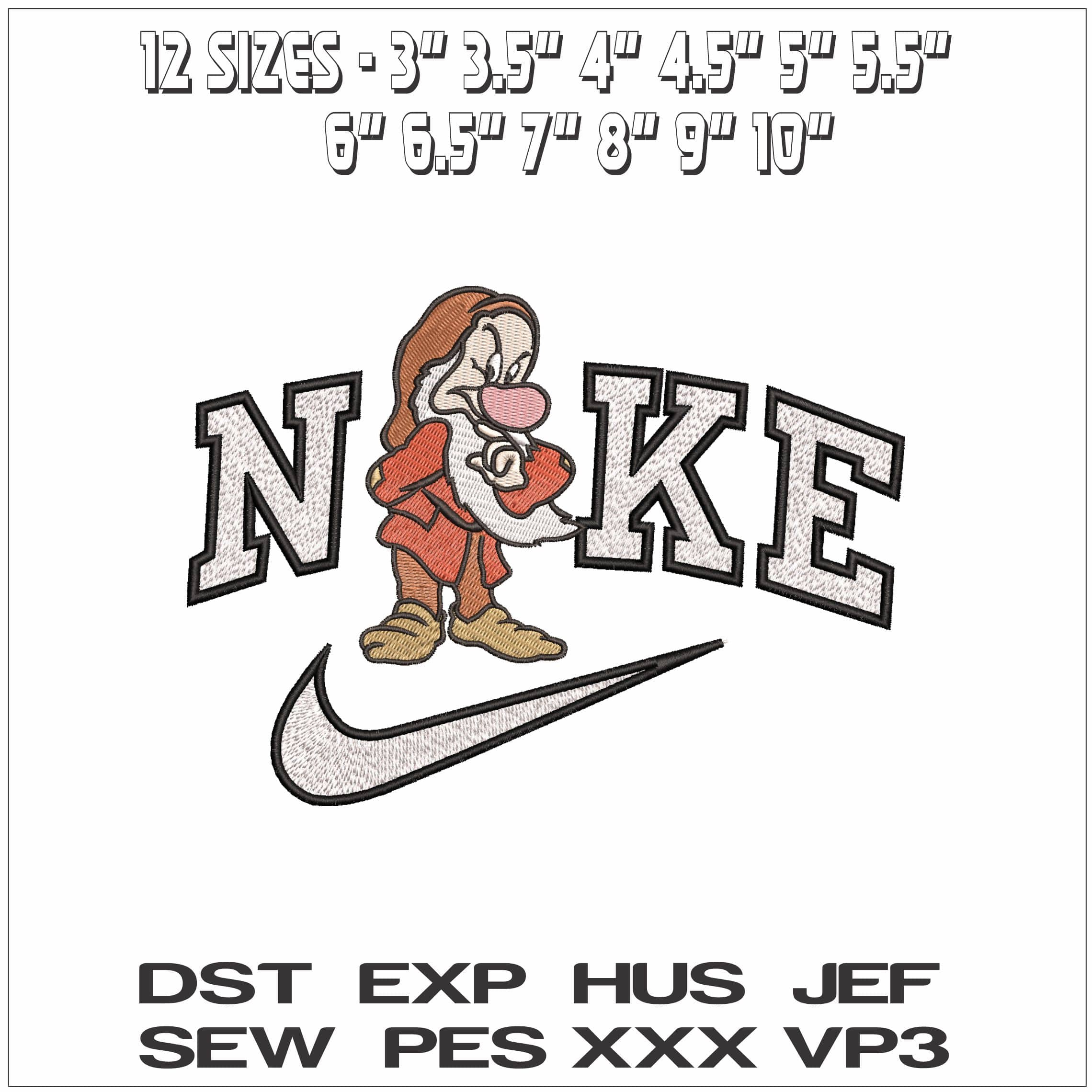 Nike Dwarf Grumpy Snow White Disney- Elegant embroidery design file - instant download — view 2