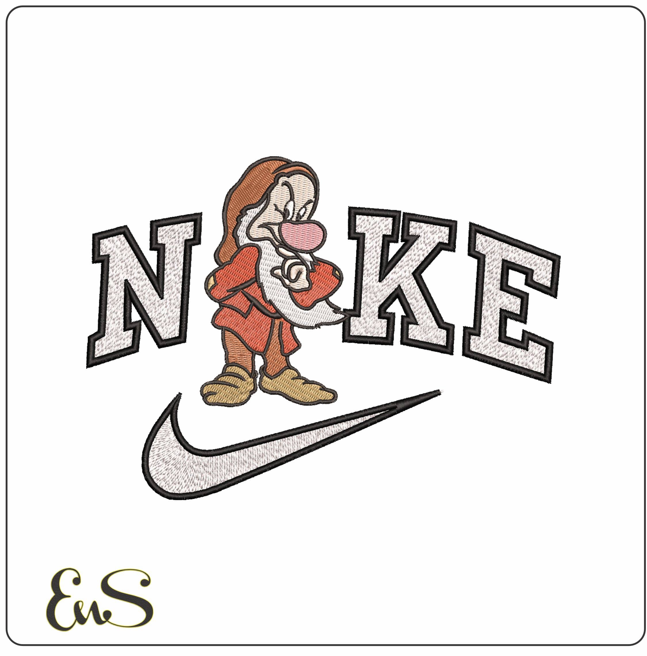 Nike Dwarf Grumpy Snow White Disney- Elegant embroidery design file - instant download