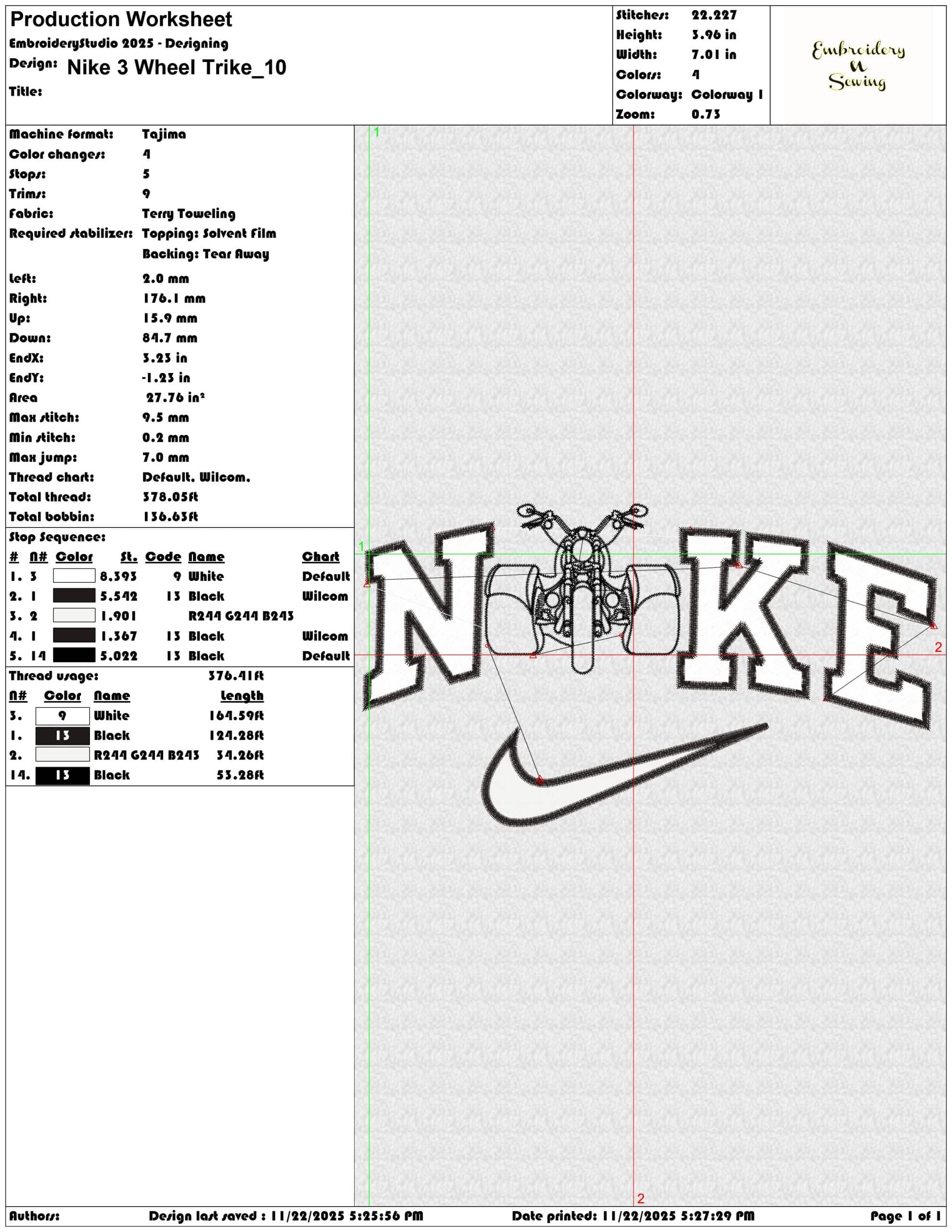 Nike 3 Wheel Trike- Elegant embroidery design file - instant download — view 3