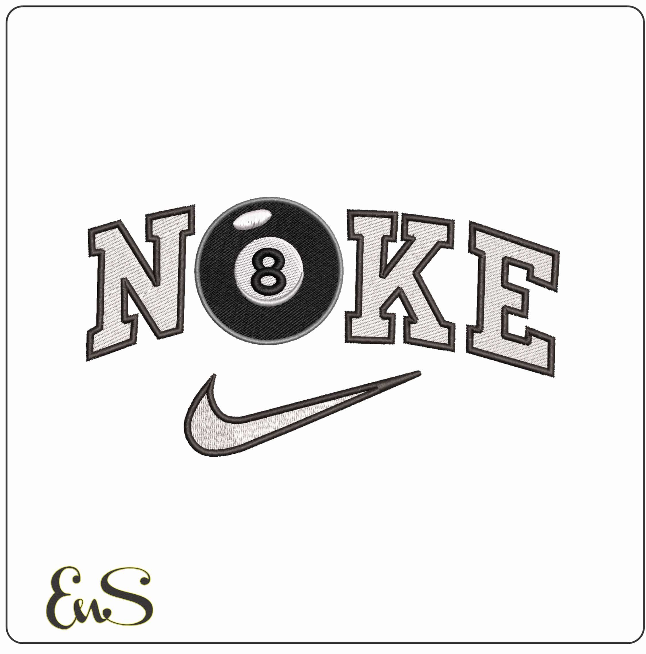 Nike 8 Ball- Elegant embroidery design file - instant download
