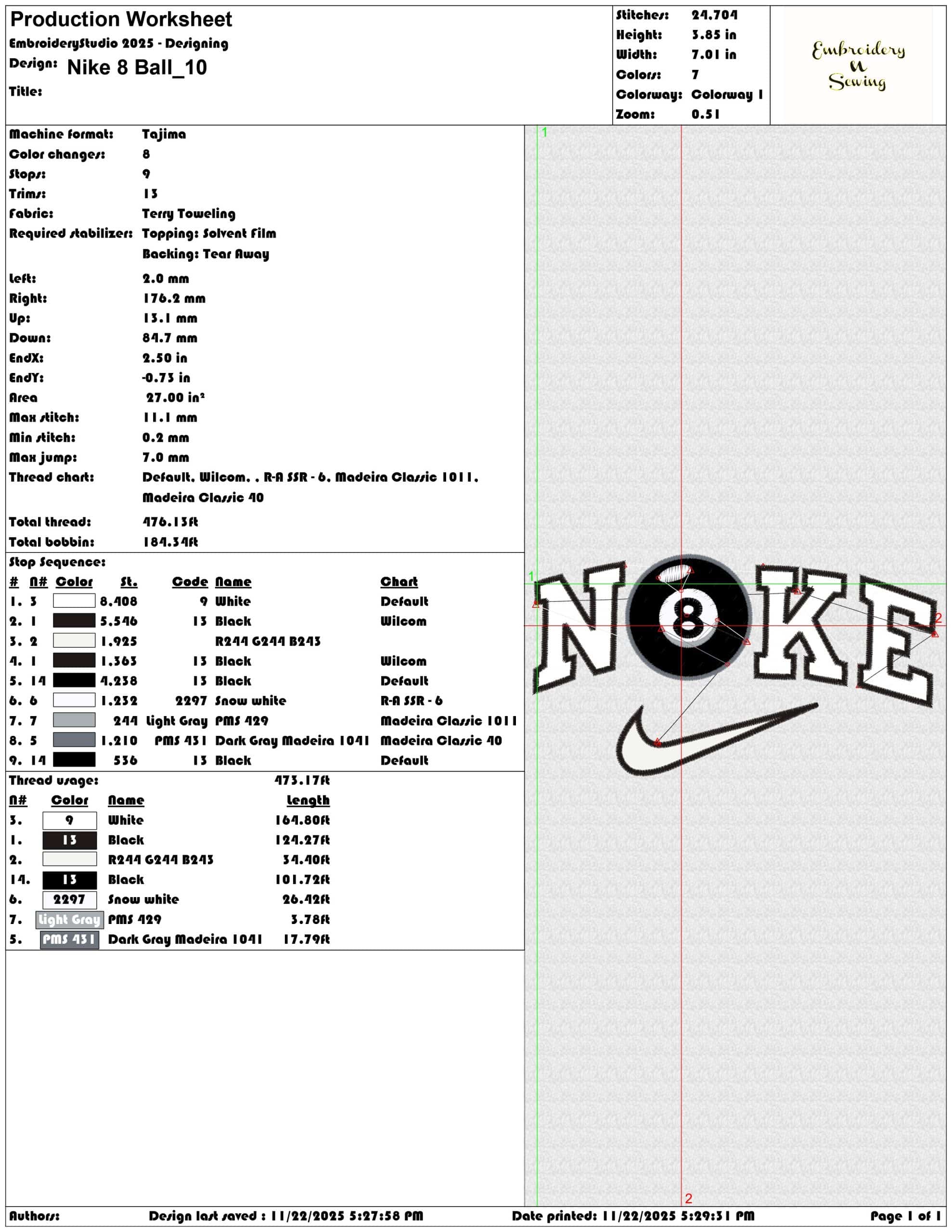 Nike 8 Ball- Elegant embroidery design file - instant download — view 3