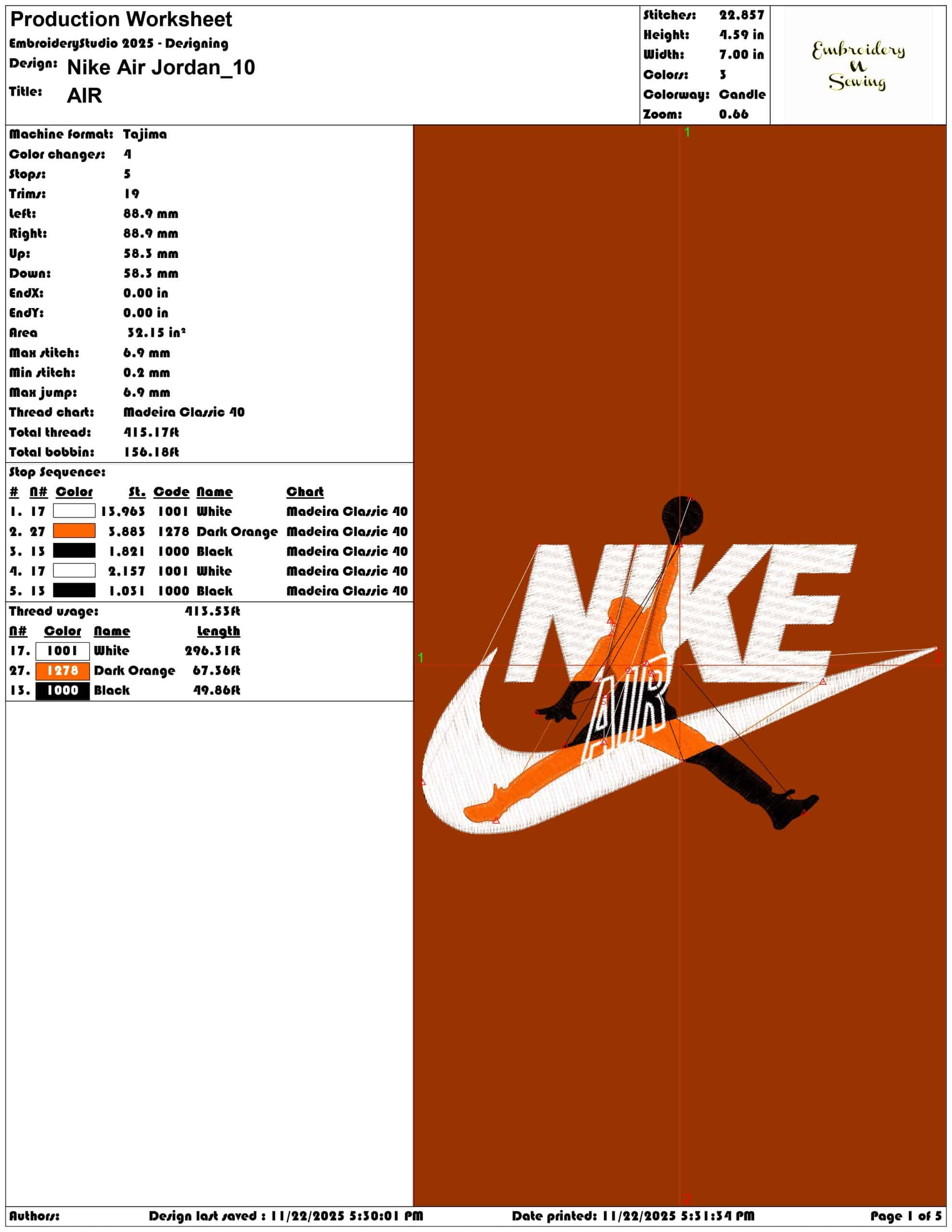 Nike Air Jordan- Elegant embroidery design file - instant download — view 3