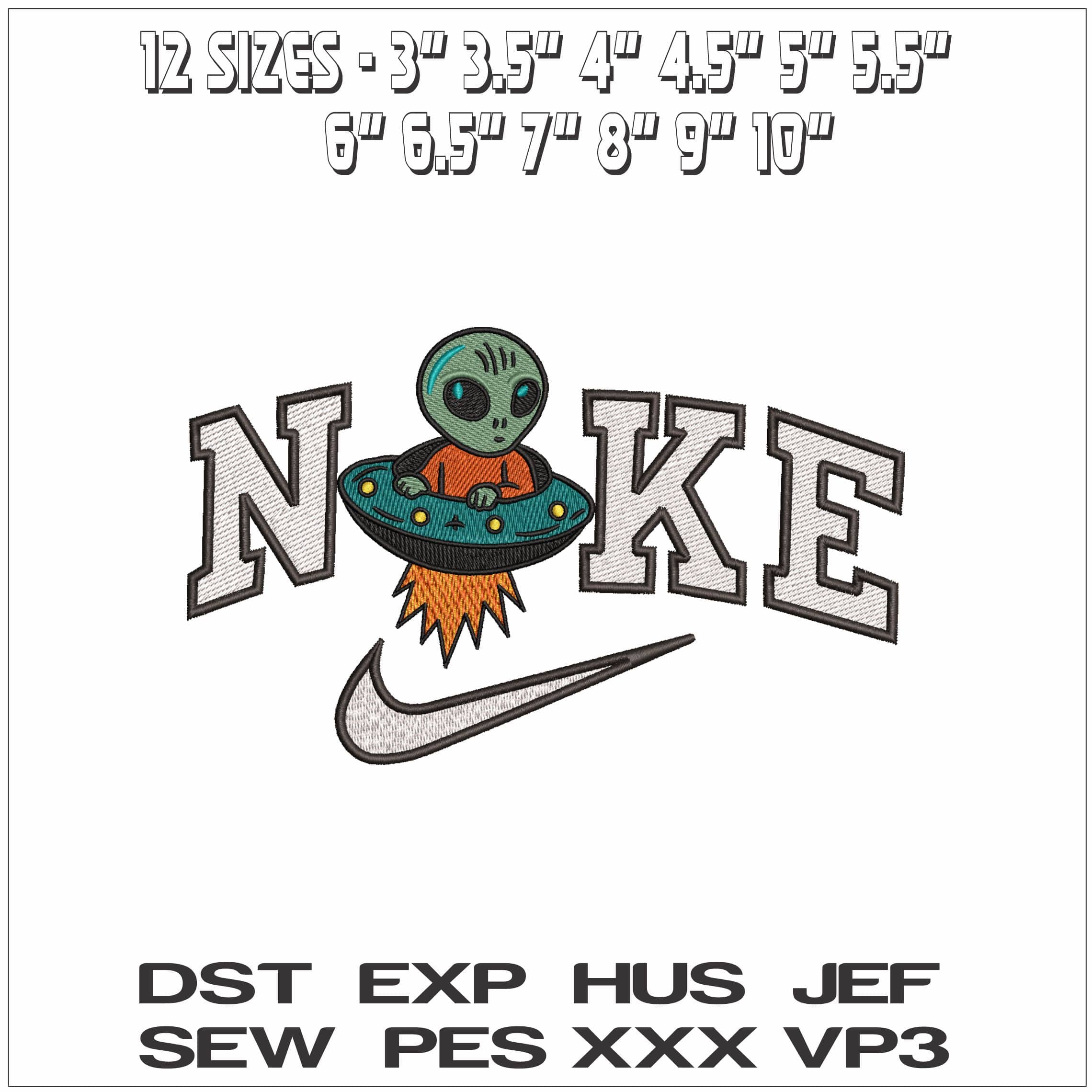 Nike Alien in Spaceship- Elegant embroidery design file - instant download — view 2