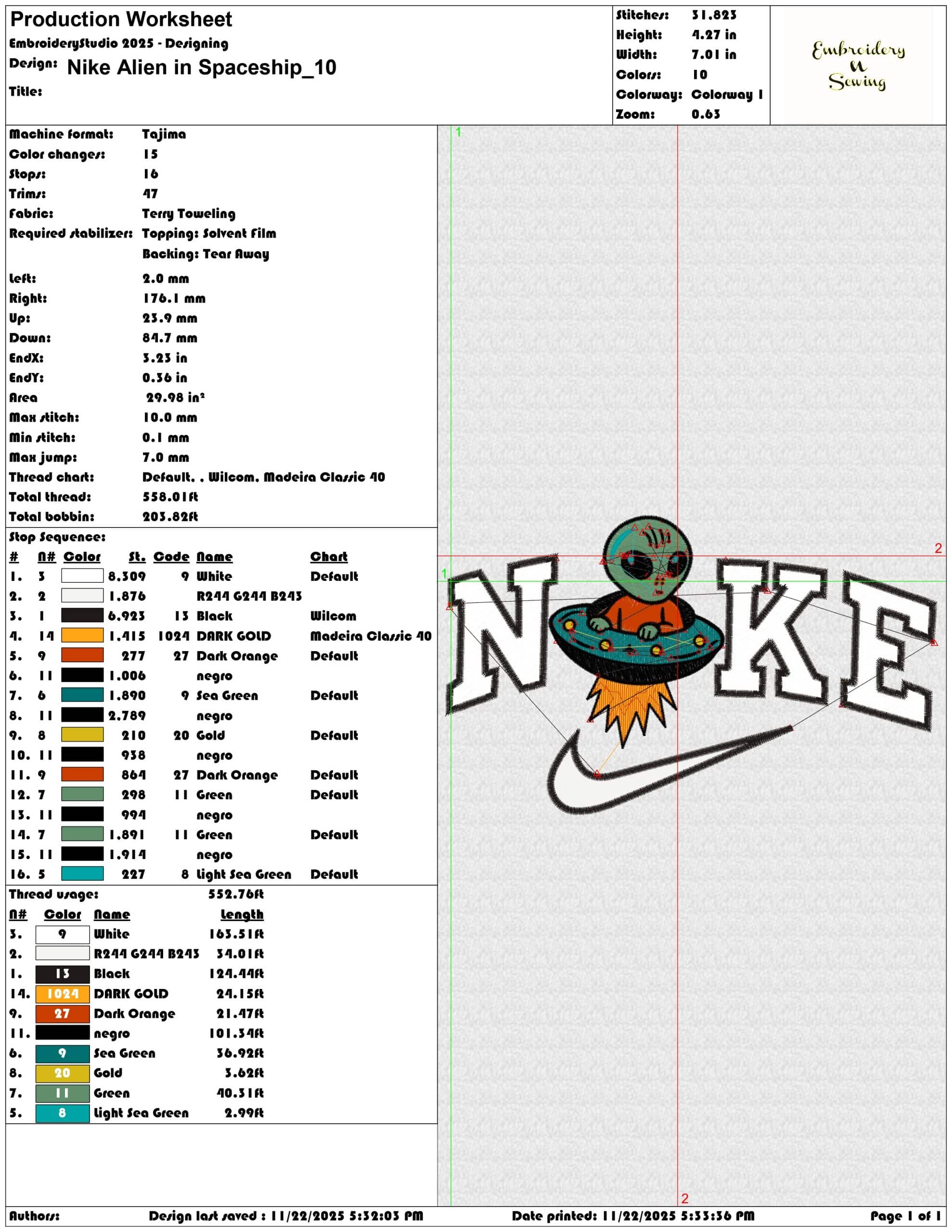 Nike Alien in Spaceship- Elegant embroidery design file - instant download — view 3