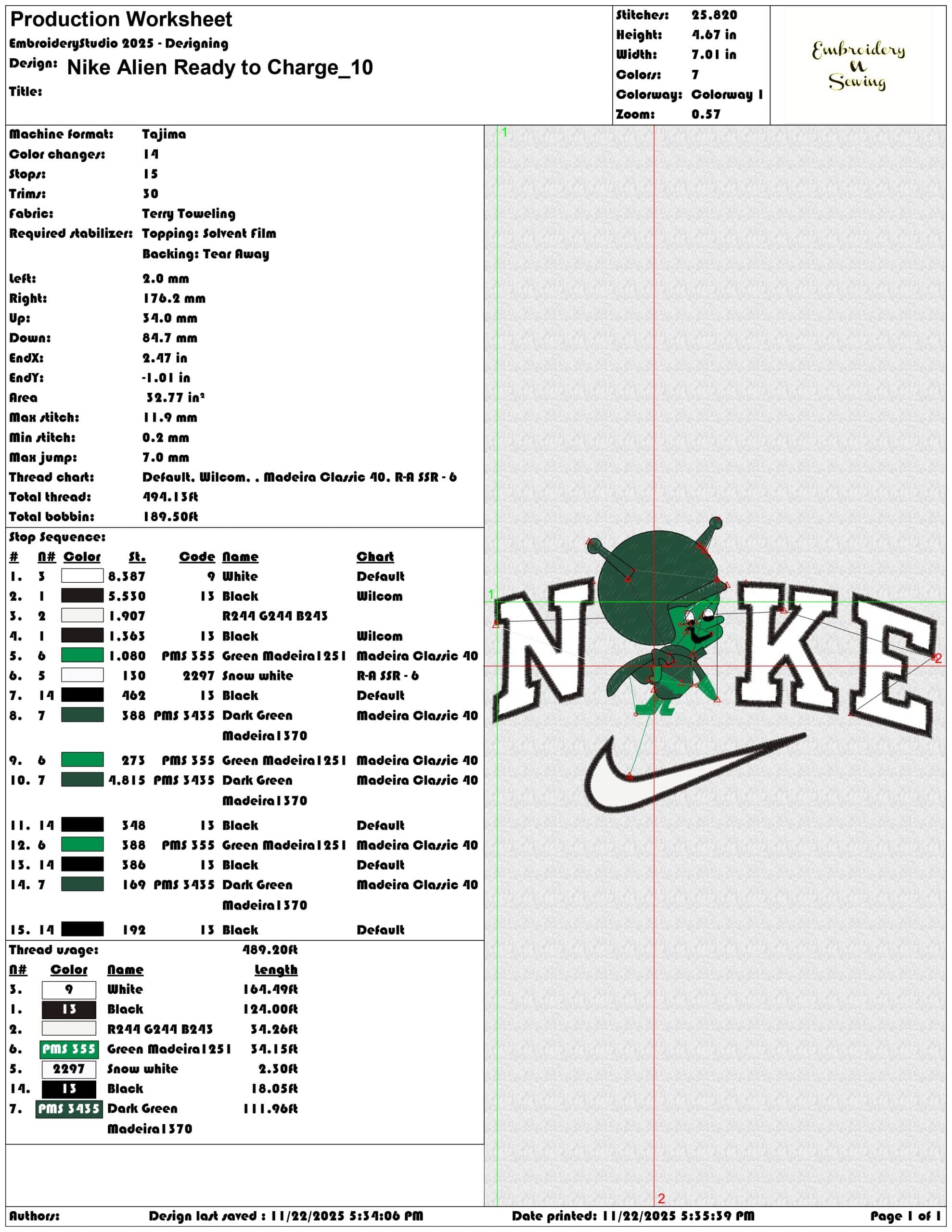 Nike Alien Ready to Charge- Elegant embroidery design file - instant download — view 3