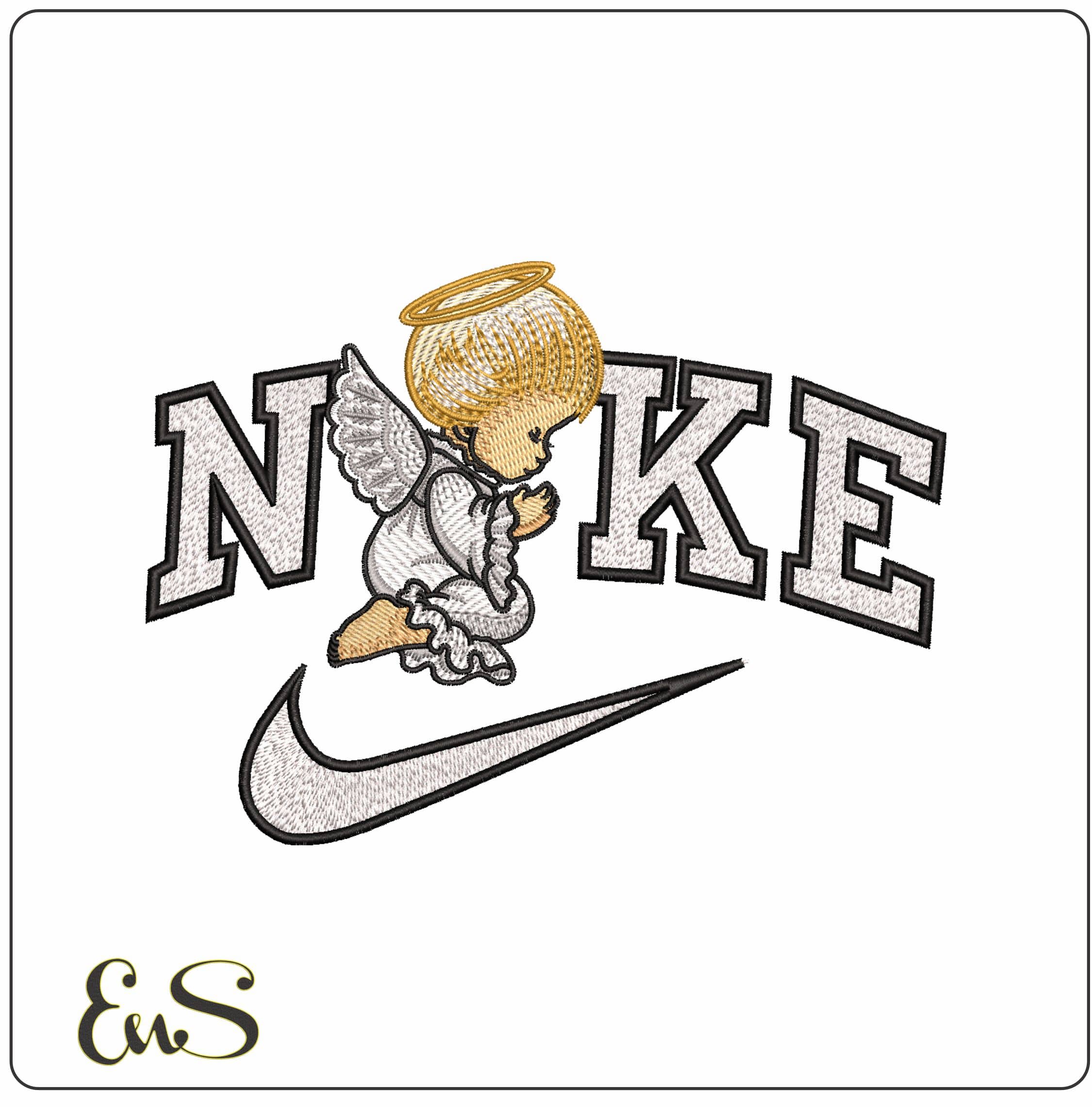 Nike Angel Child Praying- Elegant embroidery design file - instant download