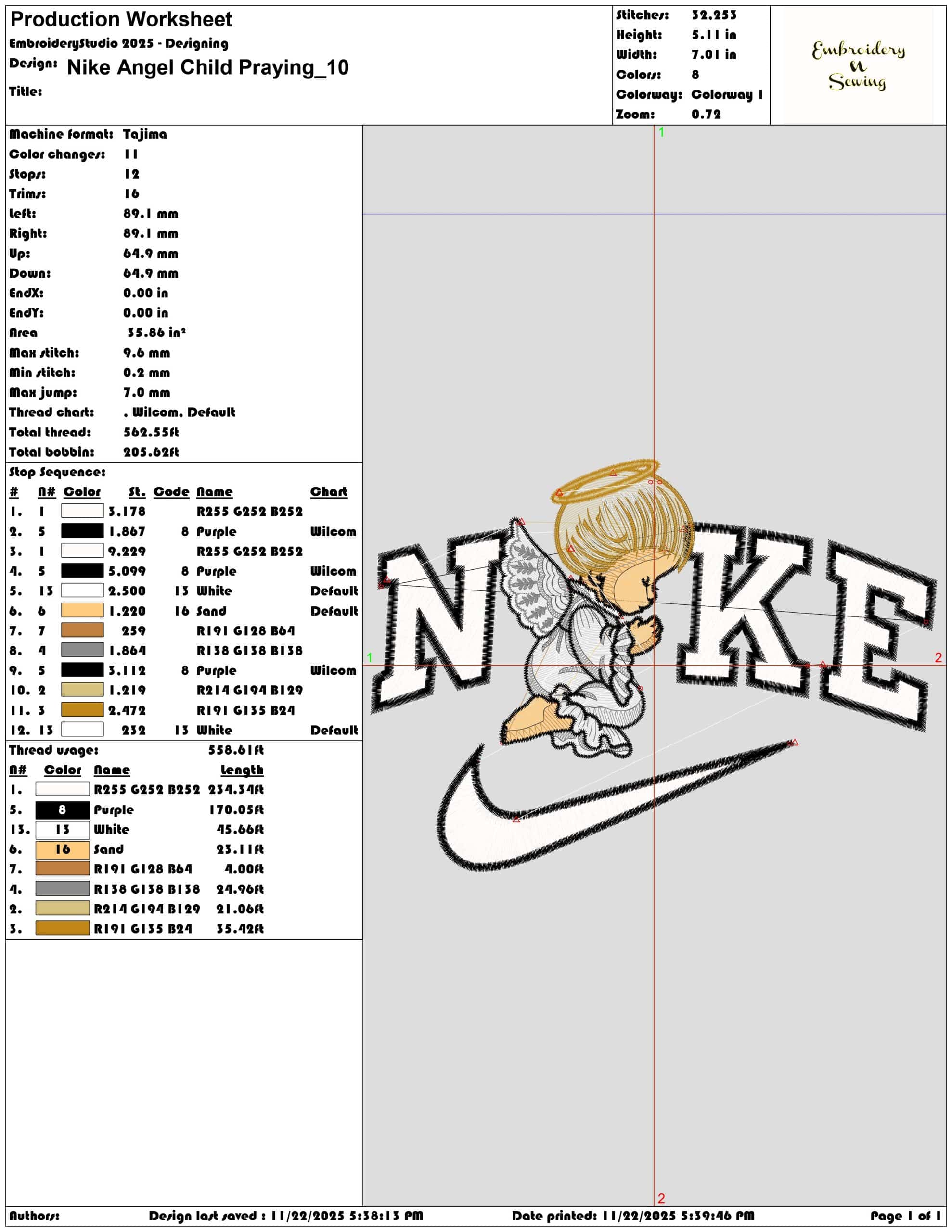 Nike Angel Child Praying- Elegant embroidery design file - instant download — view 3