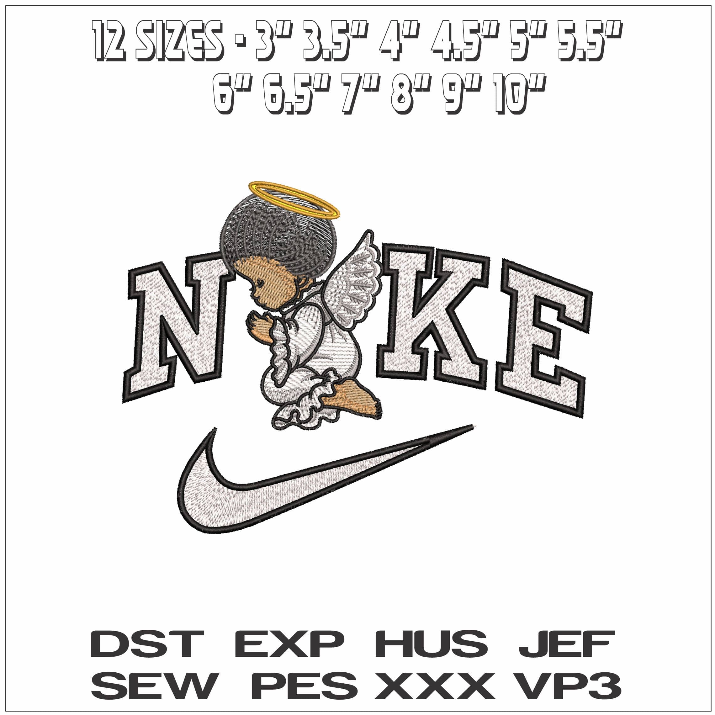 Nike Angel Child With Halo Praying- Elegant embroidery design file - instant download — view 2