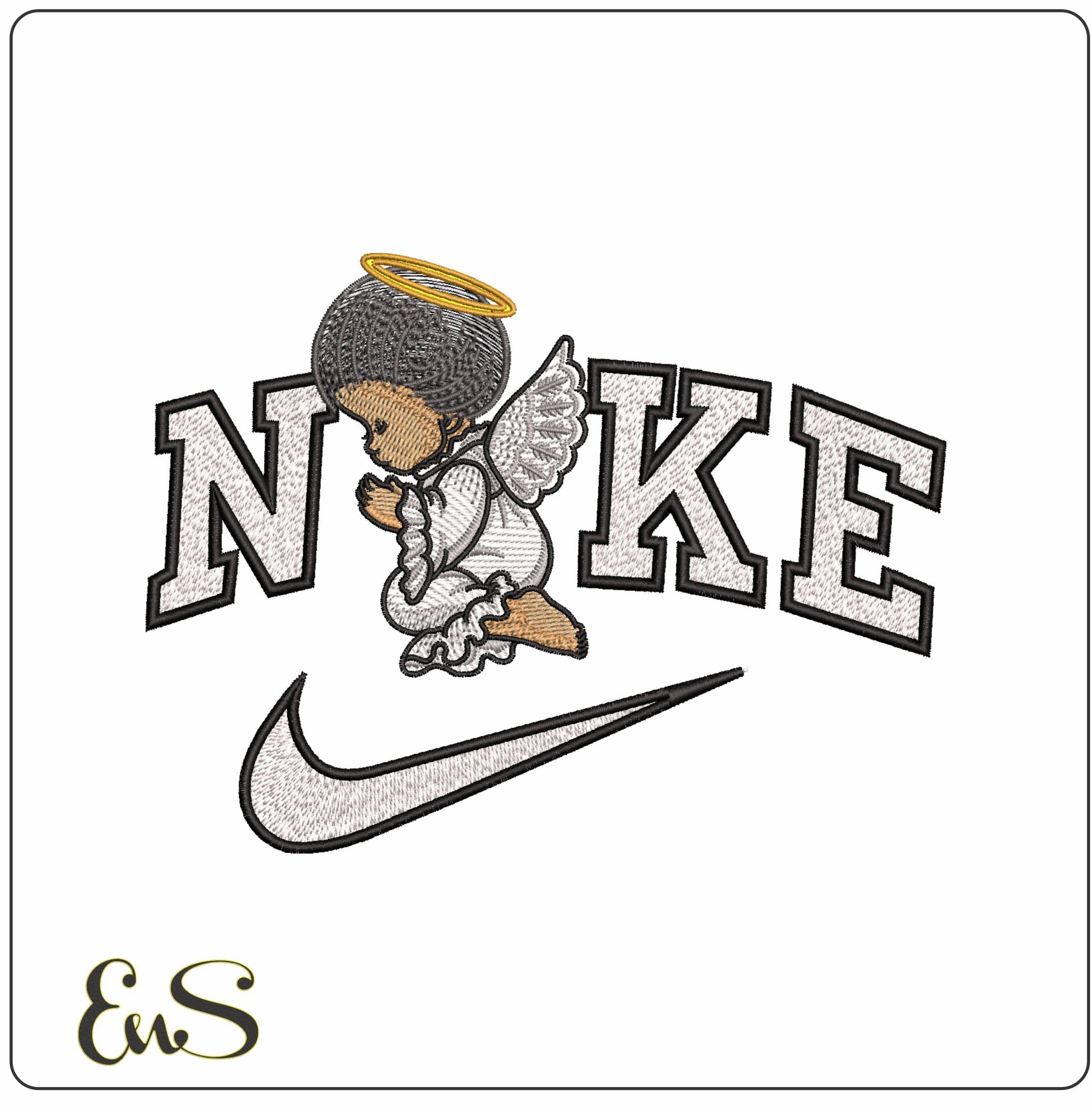 Nike Angel Child With Halo Praying- Elegant embroidery design file - instant download