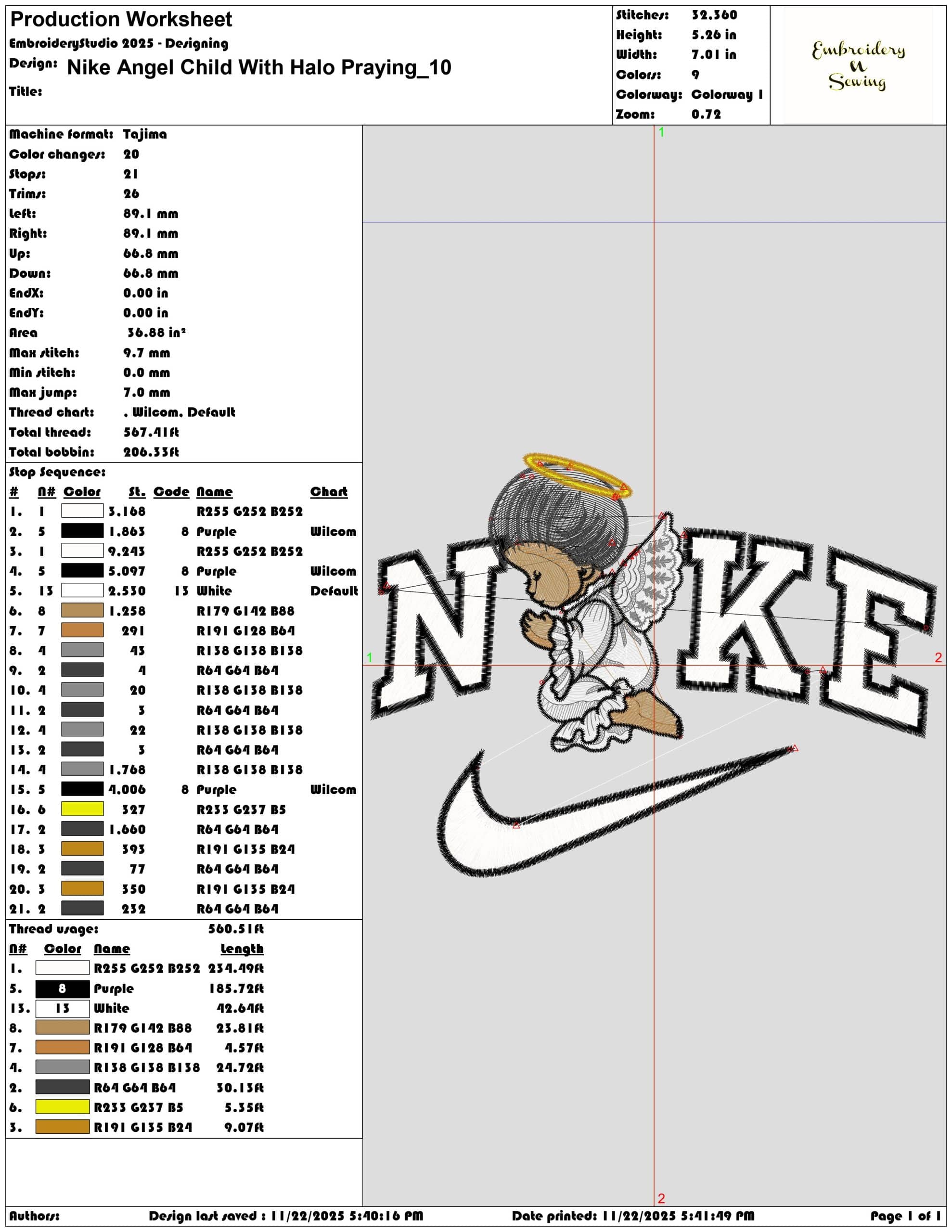 Nike Angel Child With Halo Praying- Elegant embroidery design file - instant download — view 3