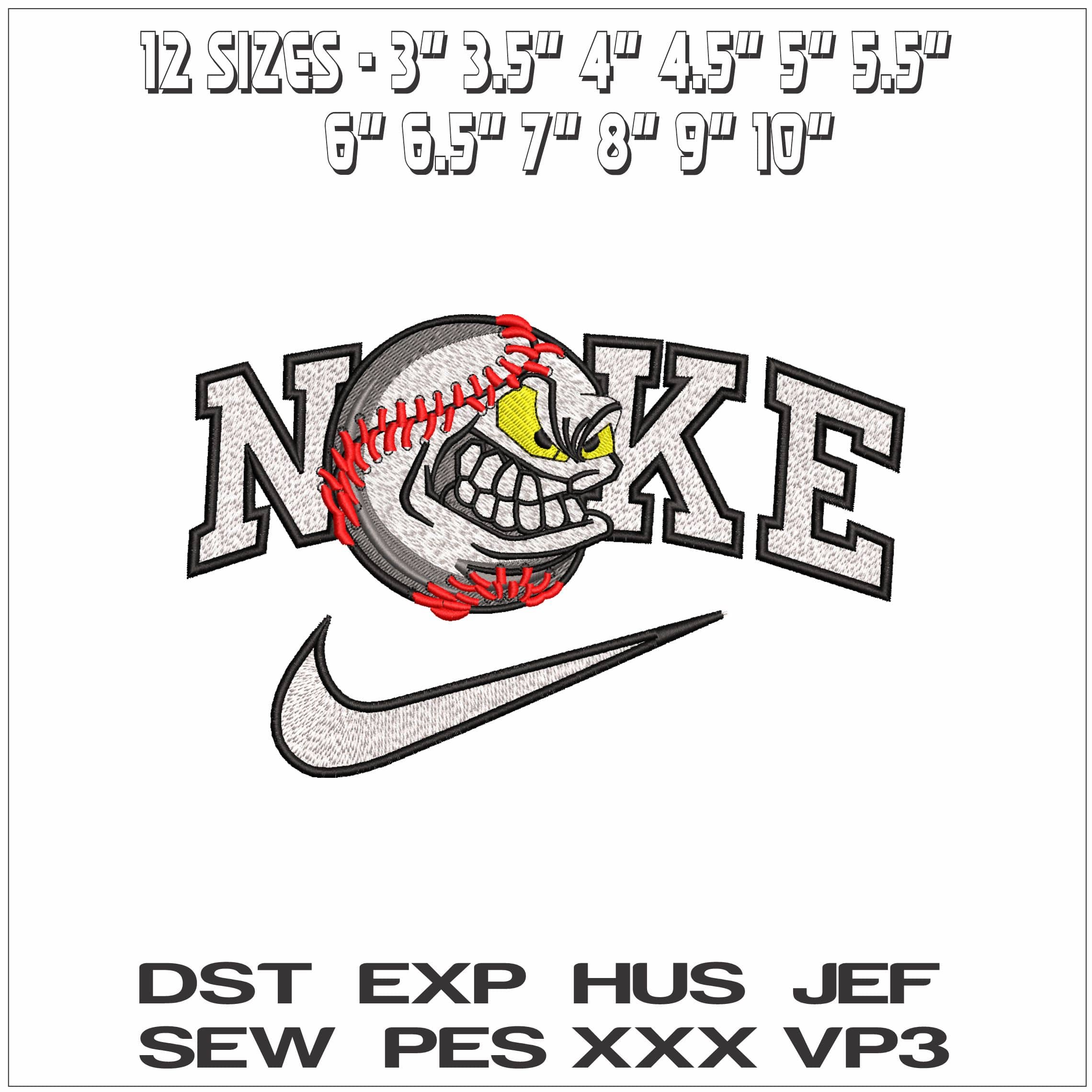 Nike Angry Baseball - Elegant embroidery design file - instant download — view 2