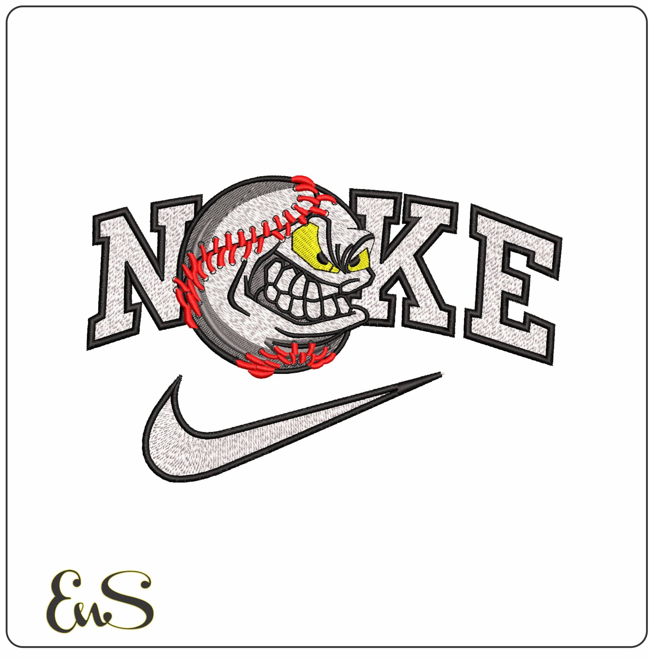 Nike Angry Baseball - Elegant embroidery design file - instant download