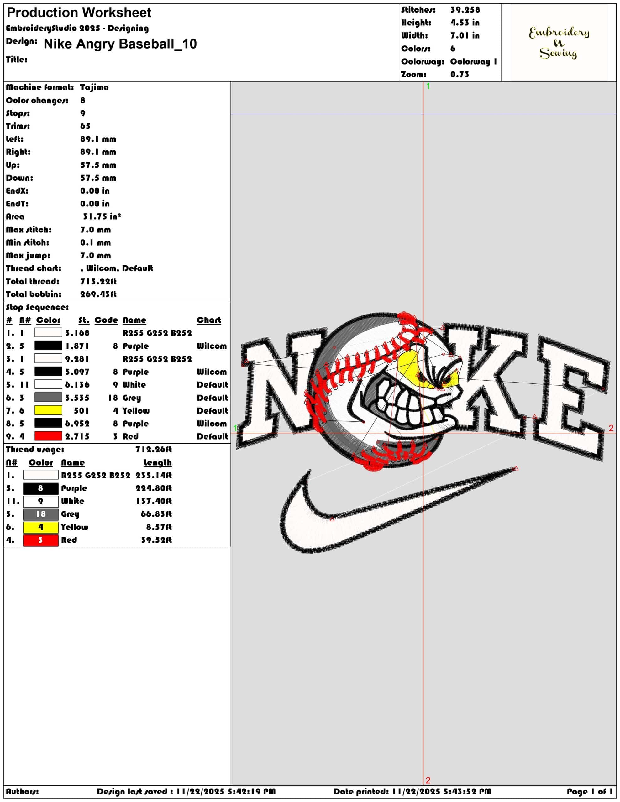Nike Angry Baseball - Elegant embroidery design file - instant download — view 3