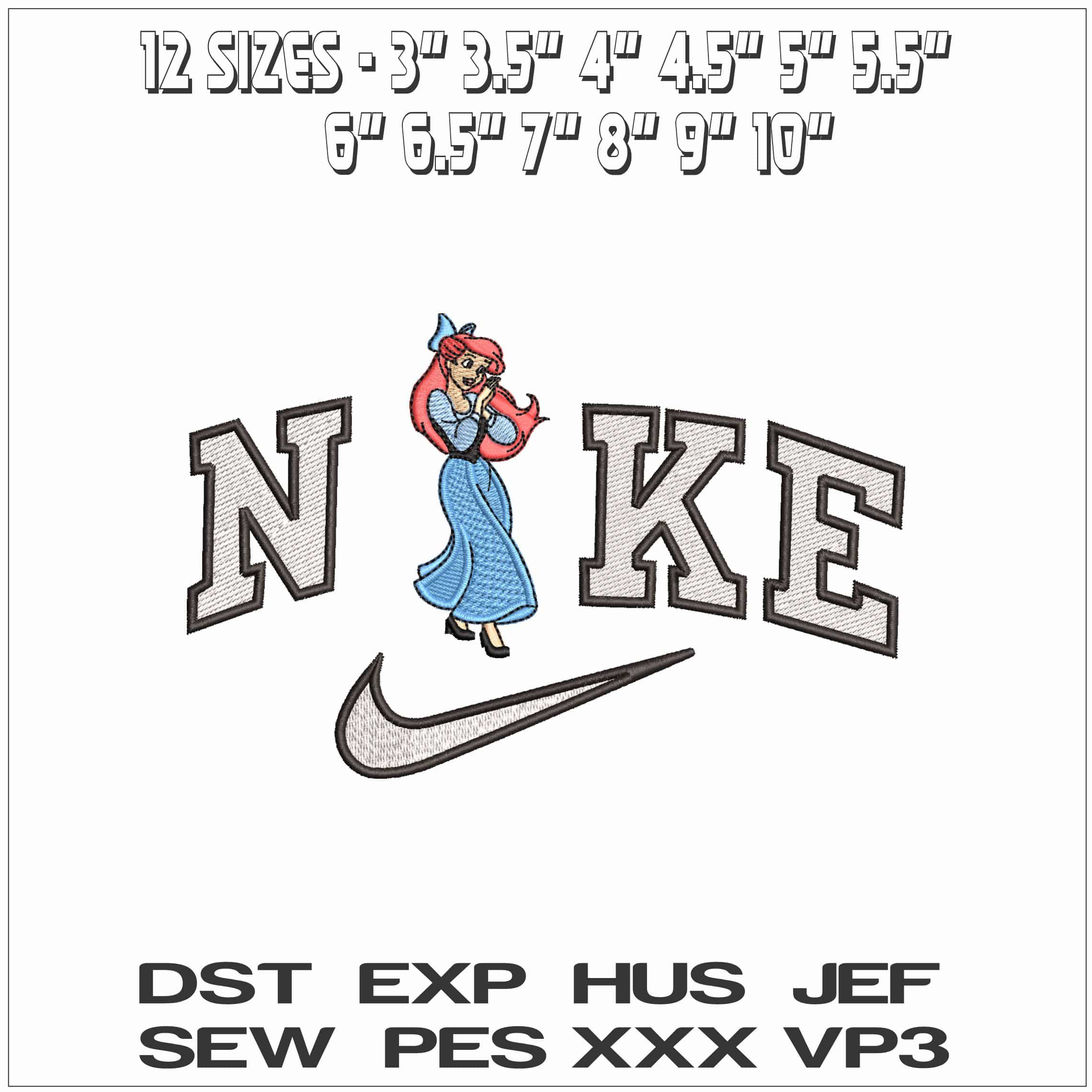 Nike Ariel on Land Little Mermaid Disney - Elegant embroidery design file - instant download — view 2