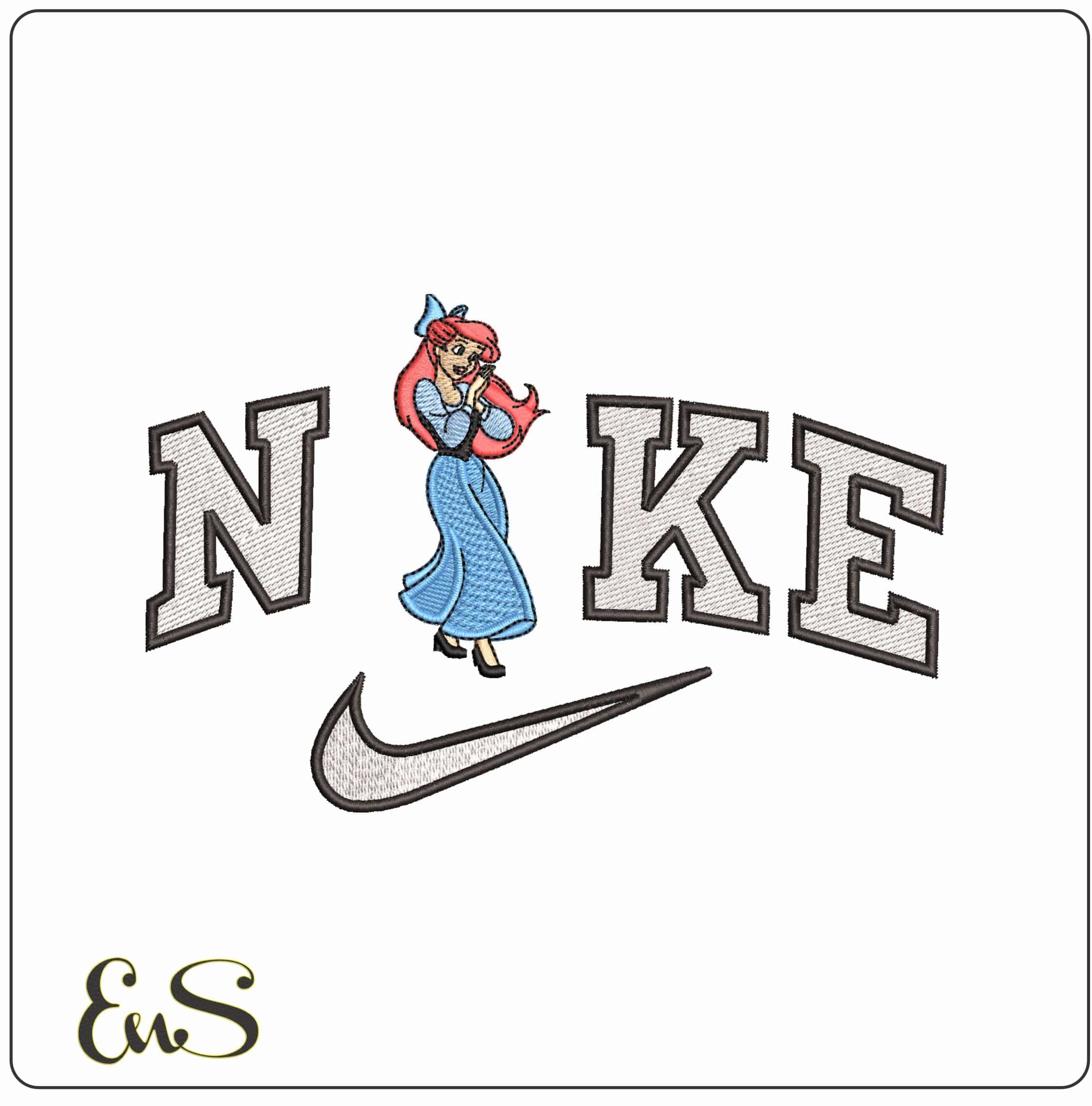 Nike Ariel on Land Little Mermaid Disney - Elegant embroidery design file - instant download