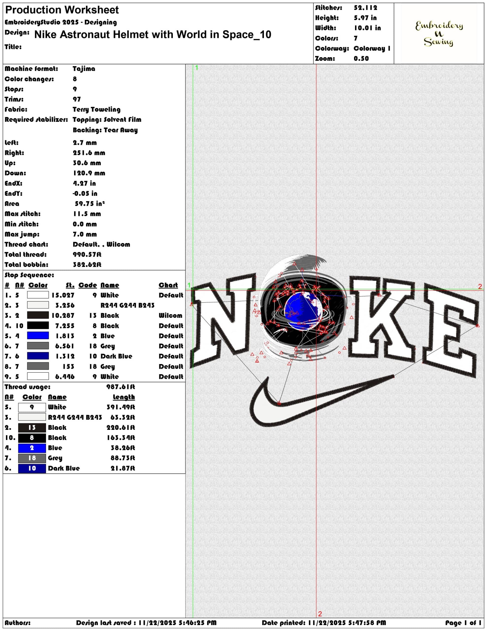 Nike Astronaut Helmet with World in Space - Elegant embroidery design file - instant download — view 3