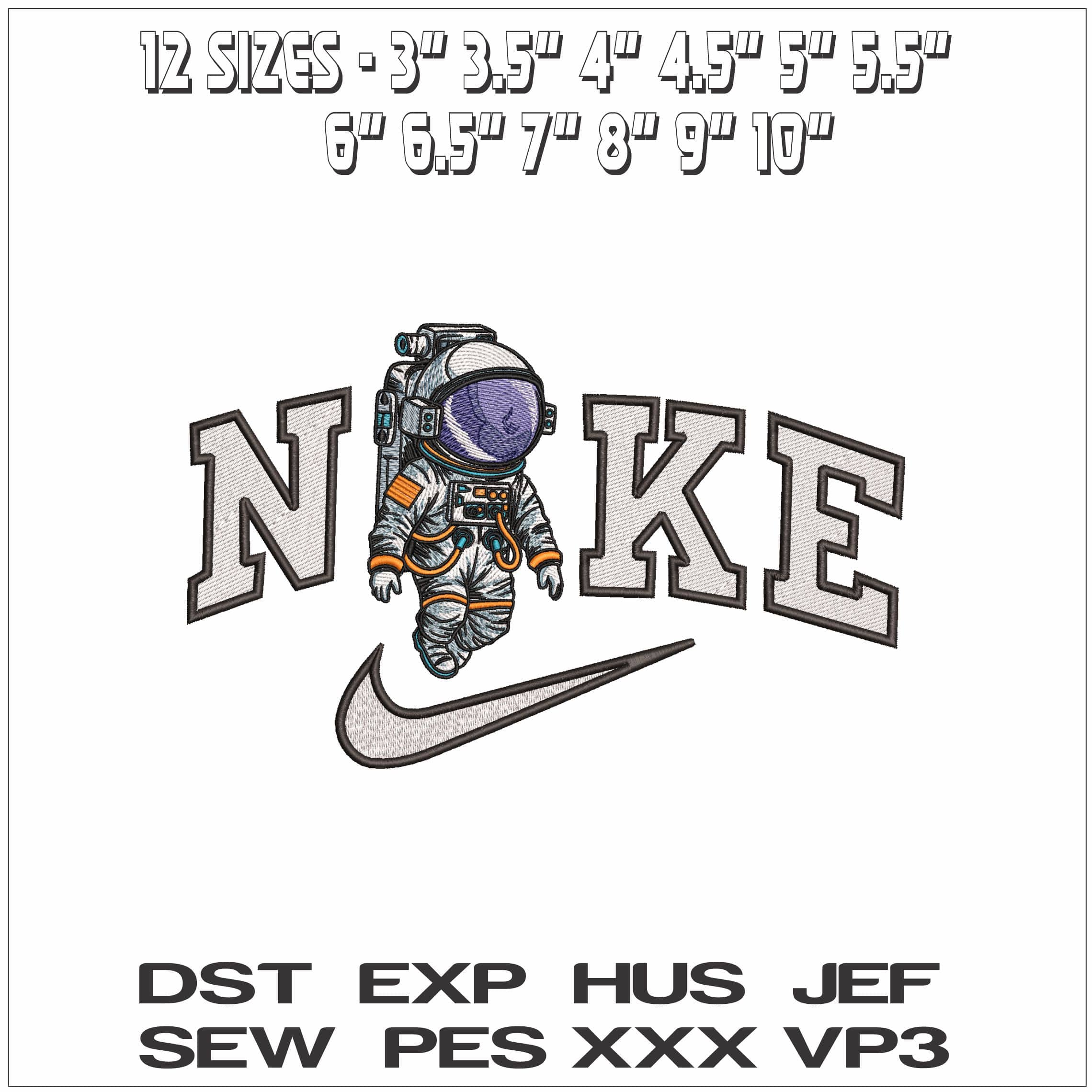 Nike Astronaut in Space - Elegant embroidery design file - instant download — view 2