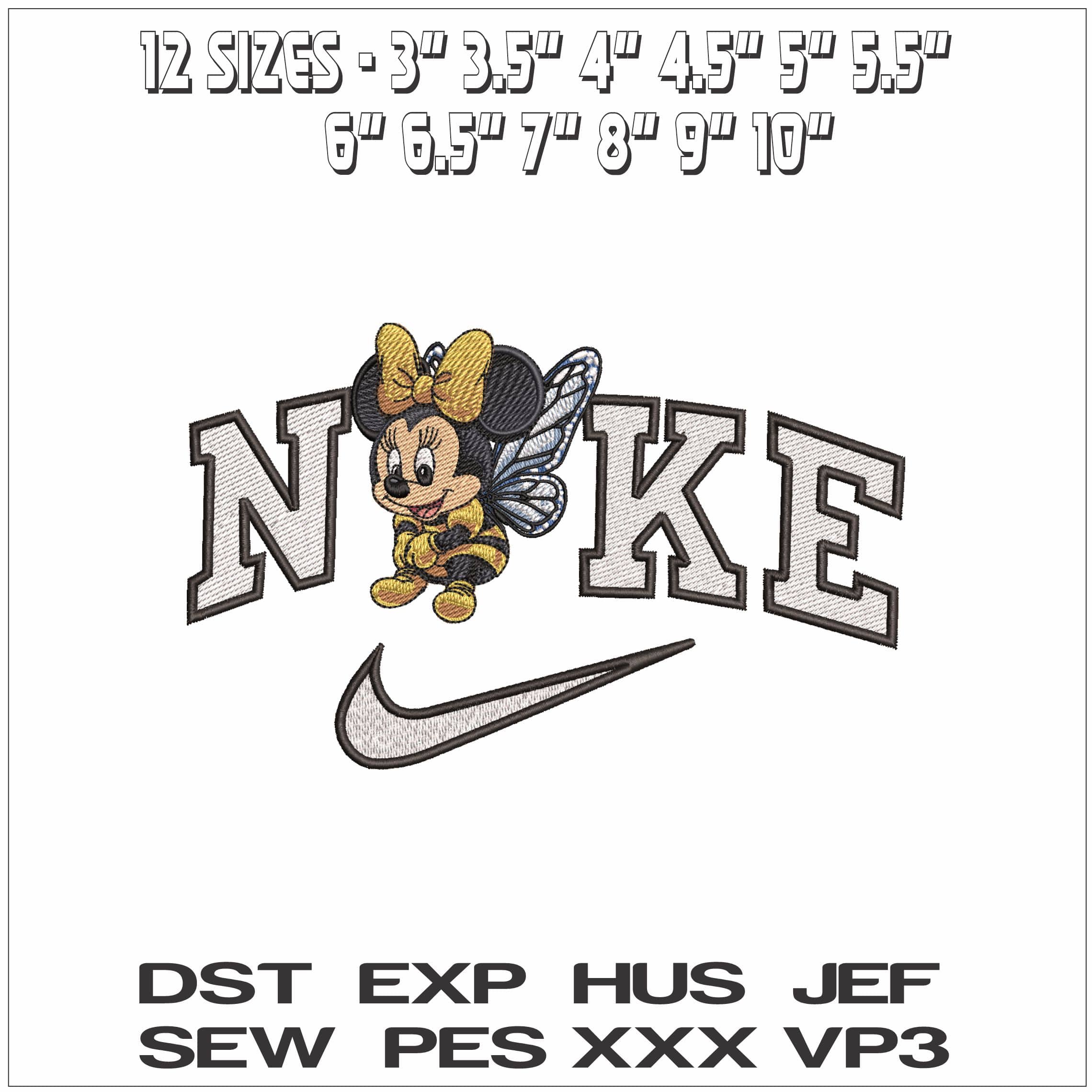 Nike Baby Bee Minnie Mouse - Elegant embroidery design file - instant download — view 2