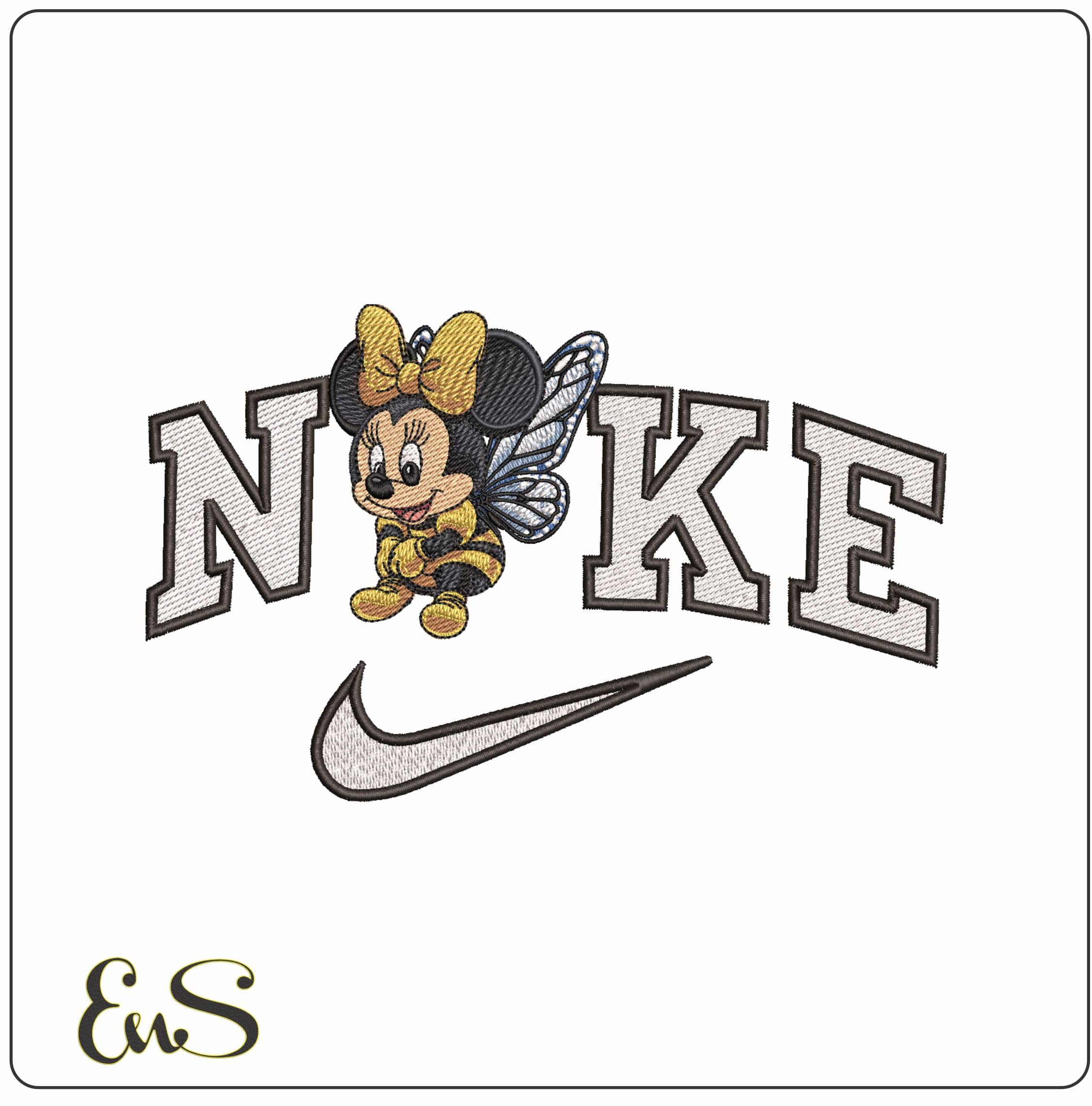 Nike Baby Bee Minnie Mouse - Elegant embroidery design file - instant download