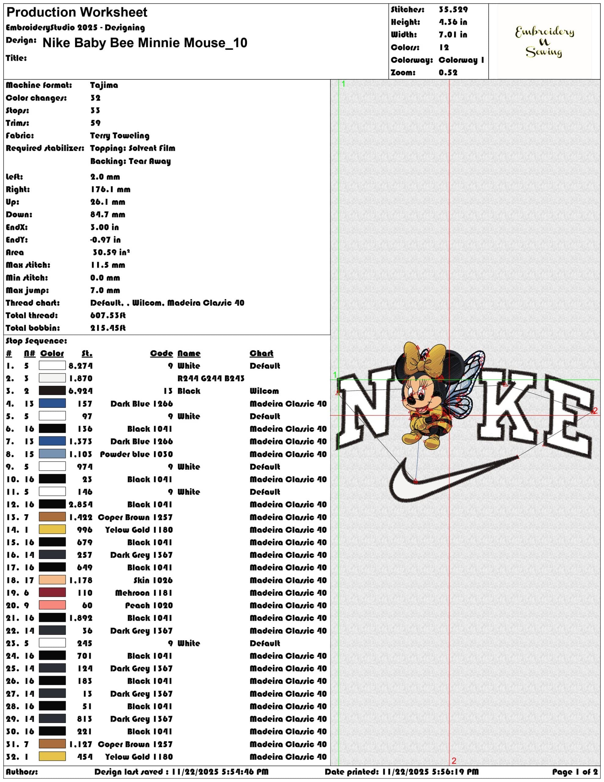 Nike Baby Bee Minnie Mouse - Elegant embroidery design file - instant download — view 3