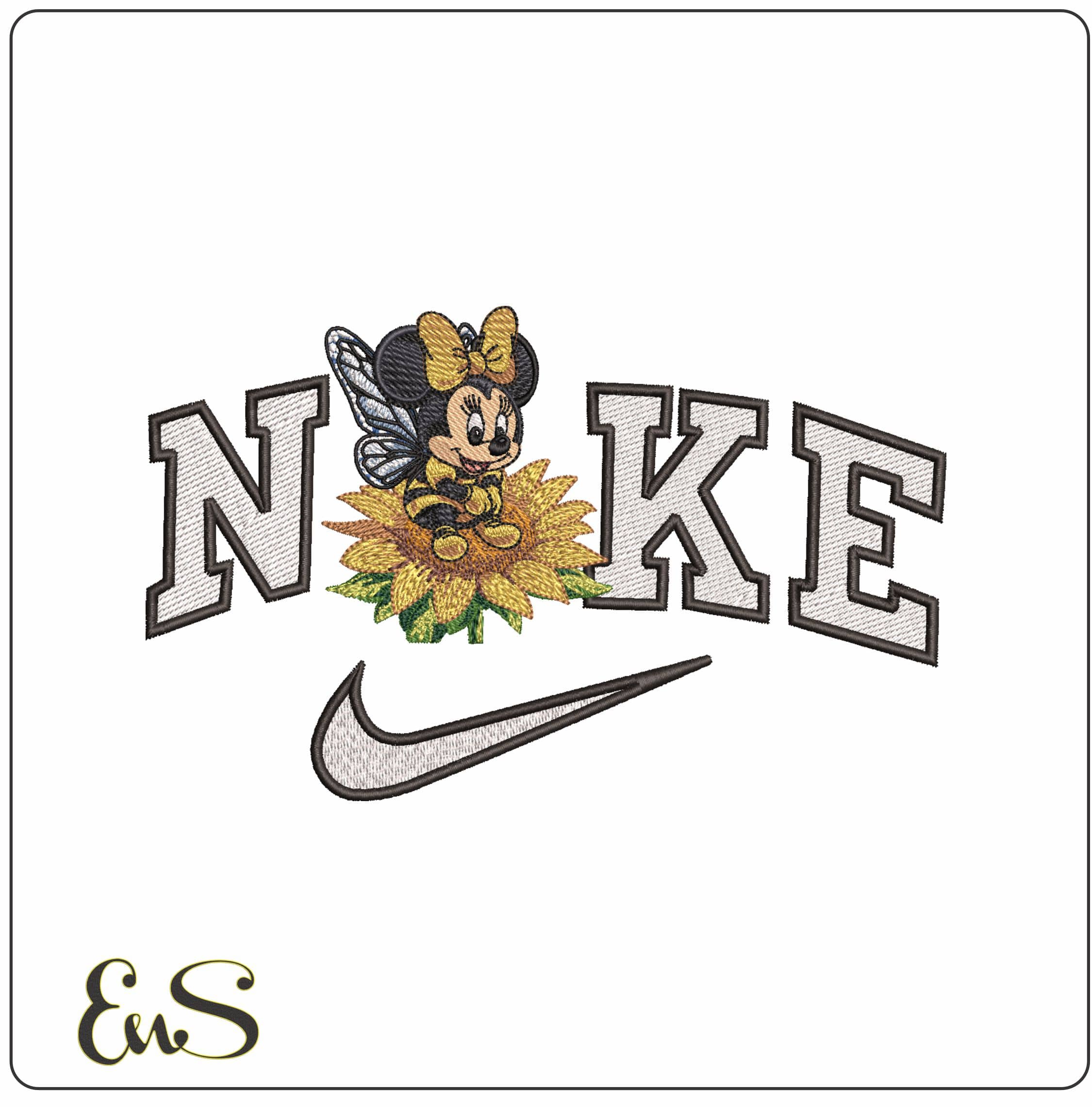 Nike Baby Bee Minnie Mouse on Sun Flower - Elegant embroidery design file - instant download