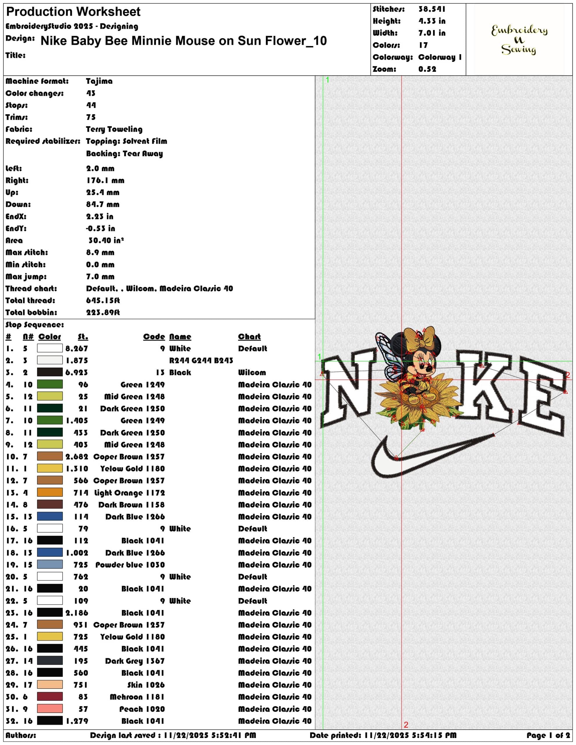 Nike Baby Bee Minnie Mouse on Sun Flower - Elegant embroidery design file - instant download — view 3