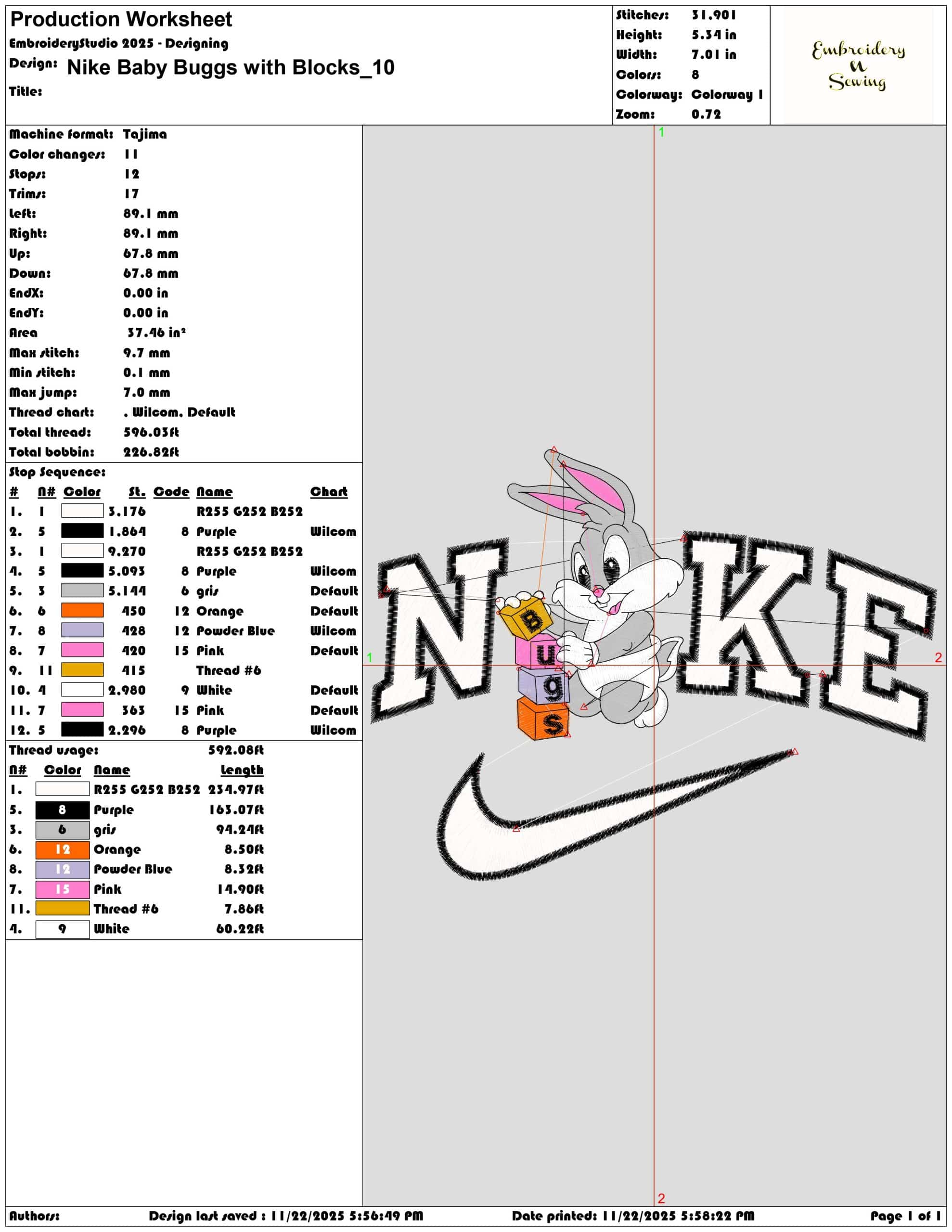 Nike Baby Buggs with Blocks - Elegant embroidery design file - instant download — view 3
